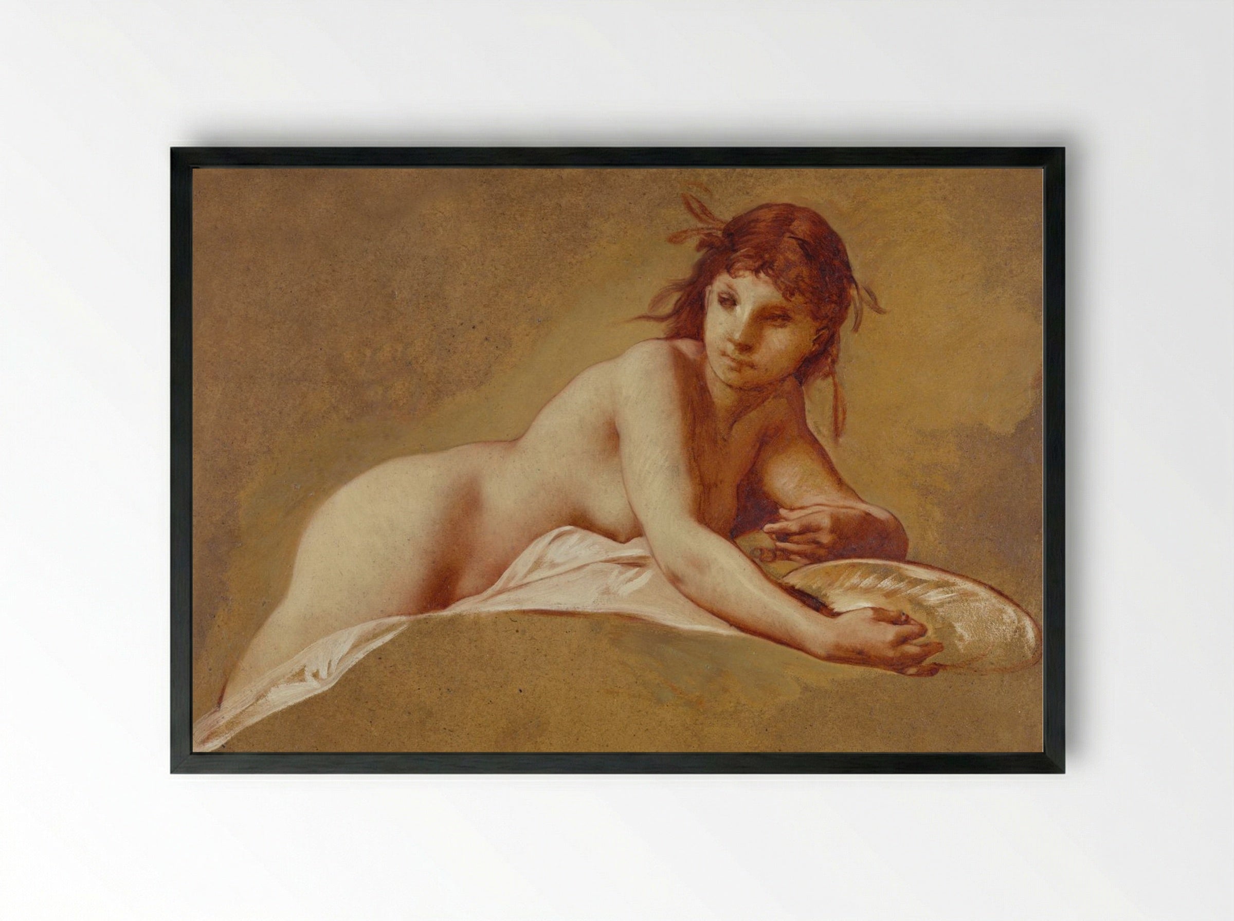 Reclining Nude with Seashell - Pierre-Victor Galland - Framed Print Black