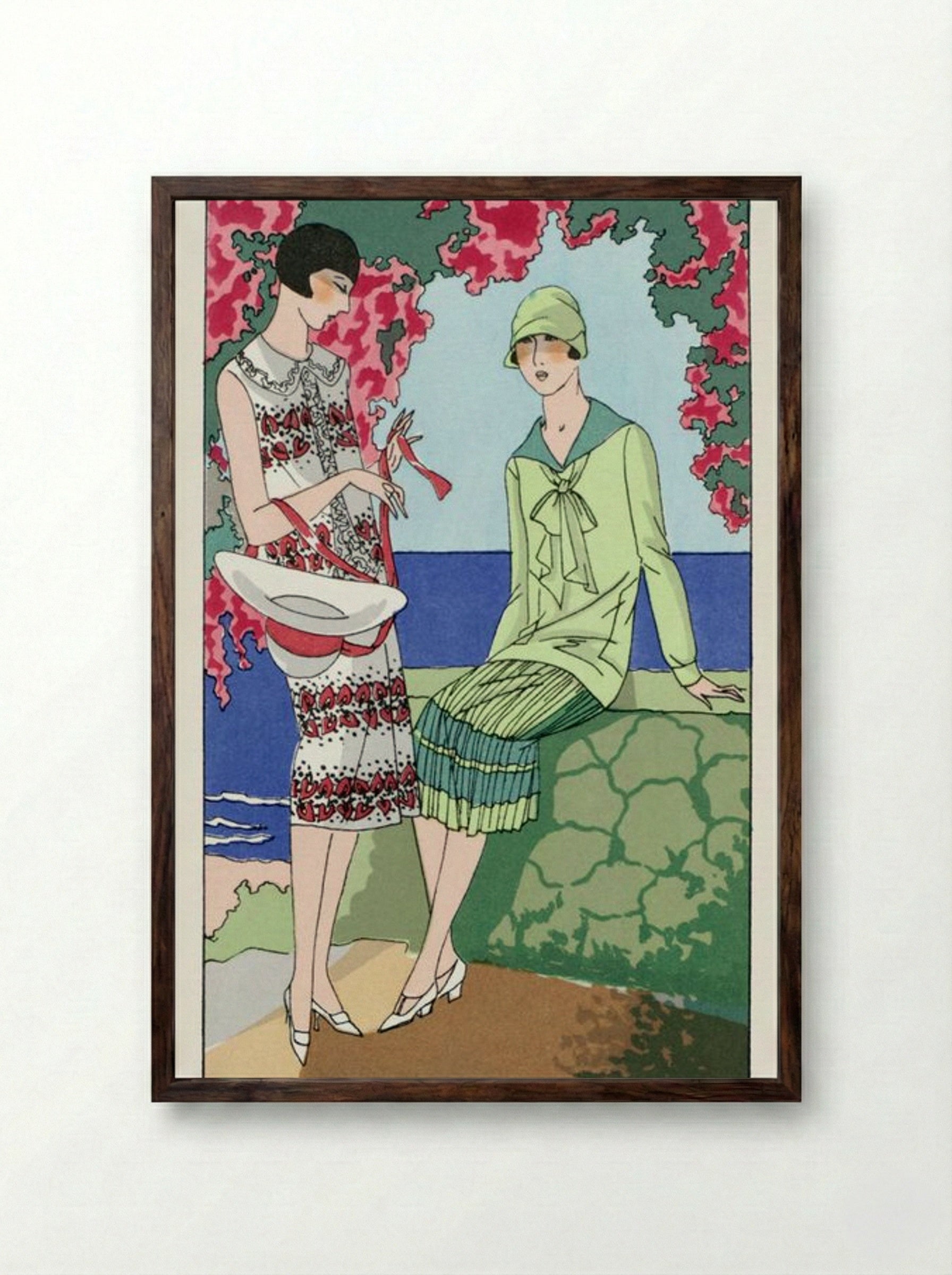 Two Women in Summer Dresses - Martial et Armand and Lucien Lelong - Framed Print Dark Wood