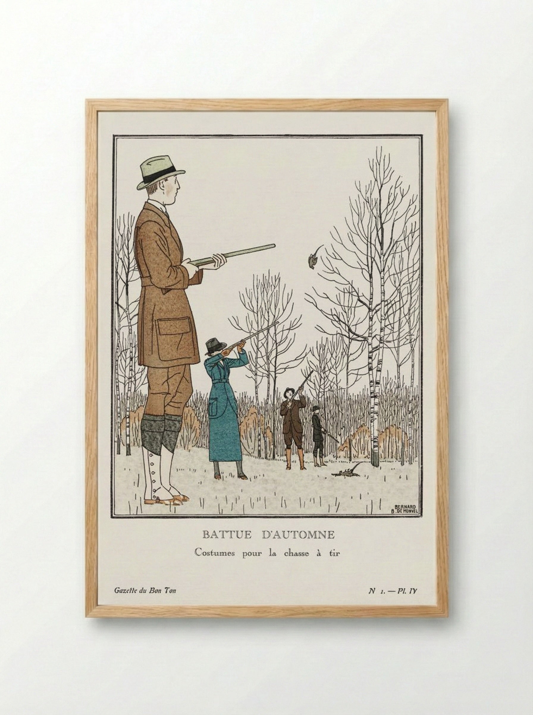 Battue d'Automne (Costumes pour la chasse à tir) - Bernard Boutet de Monvel - Framed Print Wood