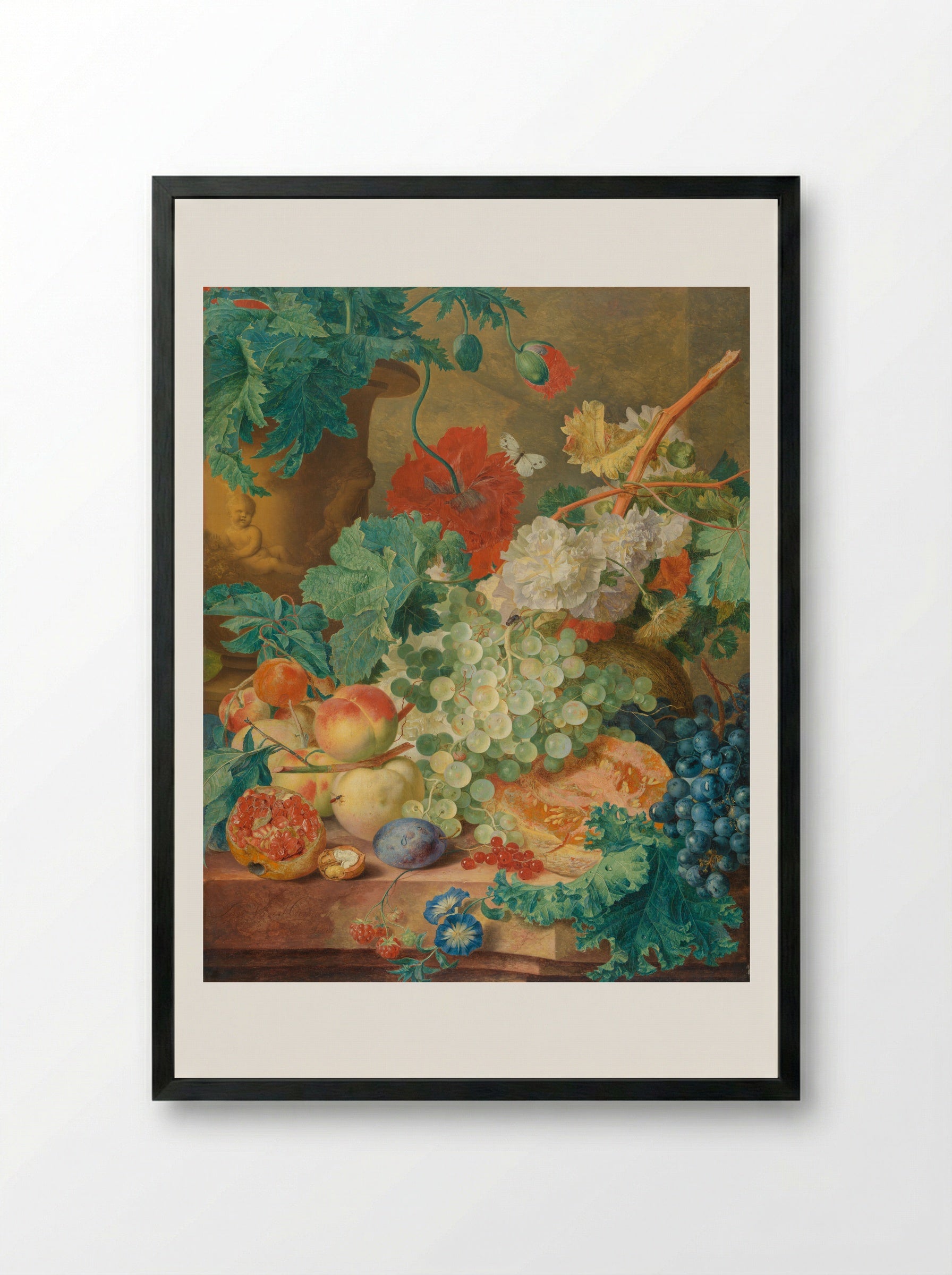 Still Life with Flowers and Fruit - Jan van Huysum - Framed Print Black