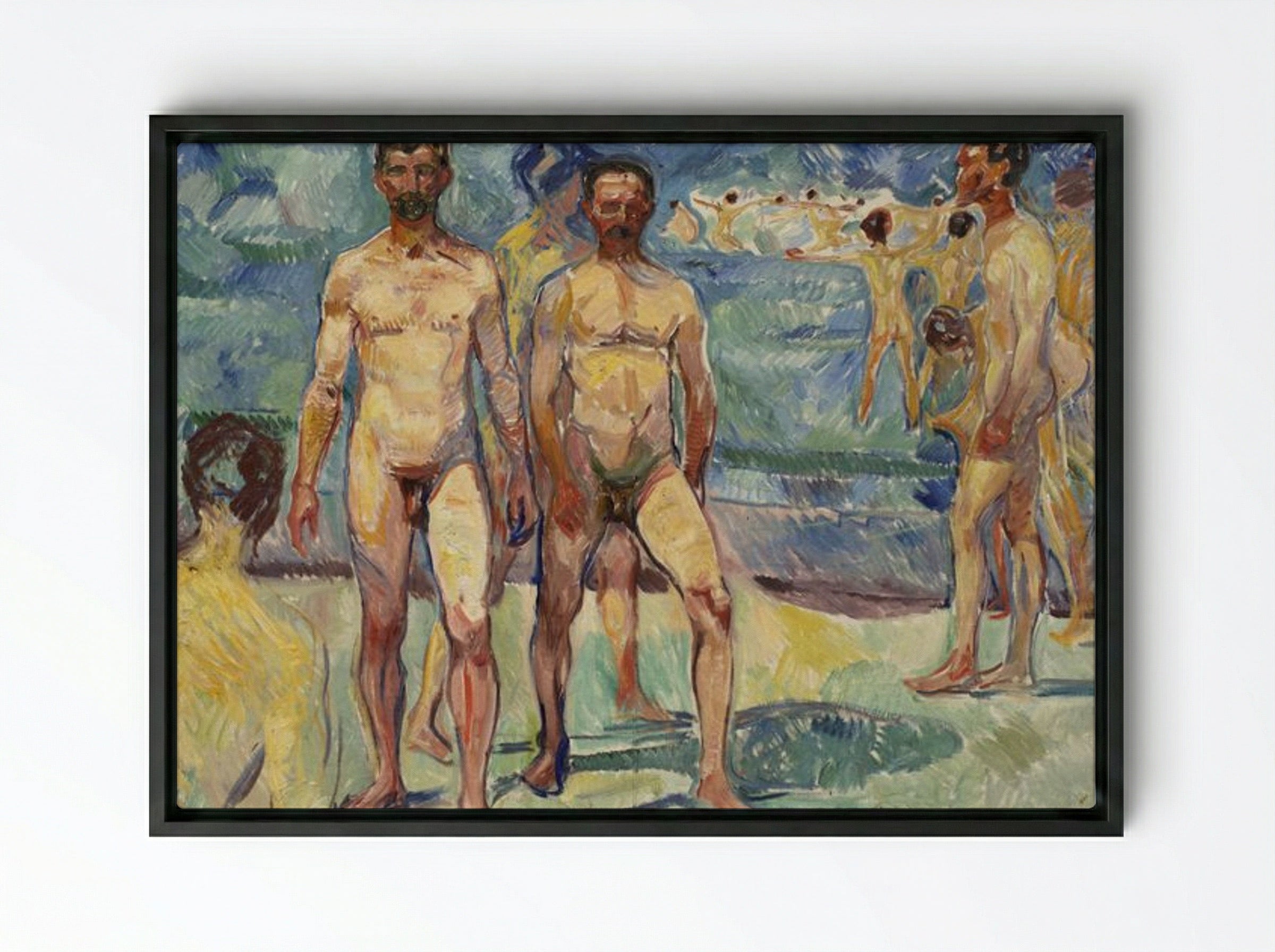 Bathing Men (Middle Age) - Edvard Munch - Framed Canvas Black