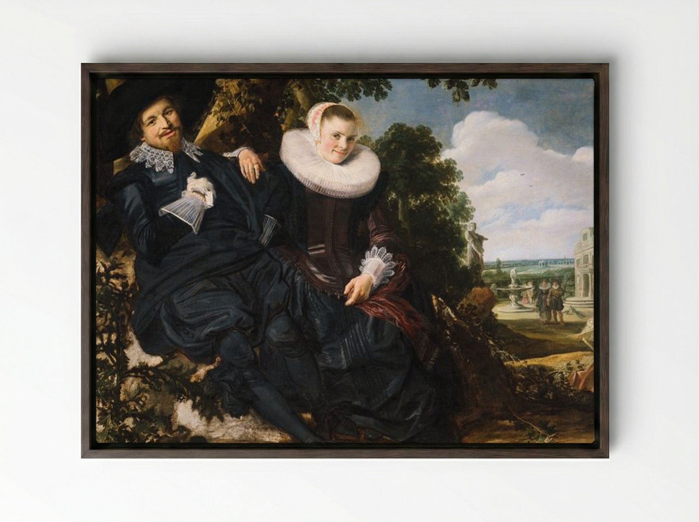 Wedding Portrait of Isaac Abrahamsz Massa and Beatrix van der Laan - Frans Hals - Framed Canvas Dark Wood