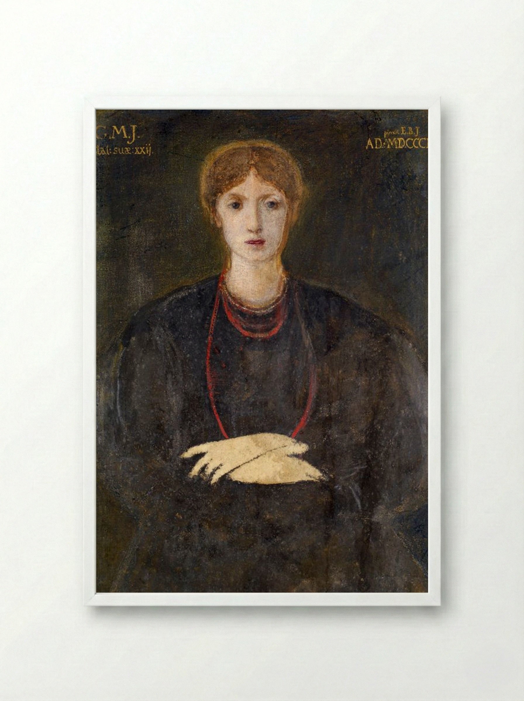 Portrait of Georgiana Burne-Jones at Age 22 - Edward Burne-Jones - Framed Print White