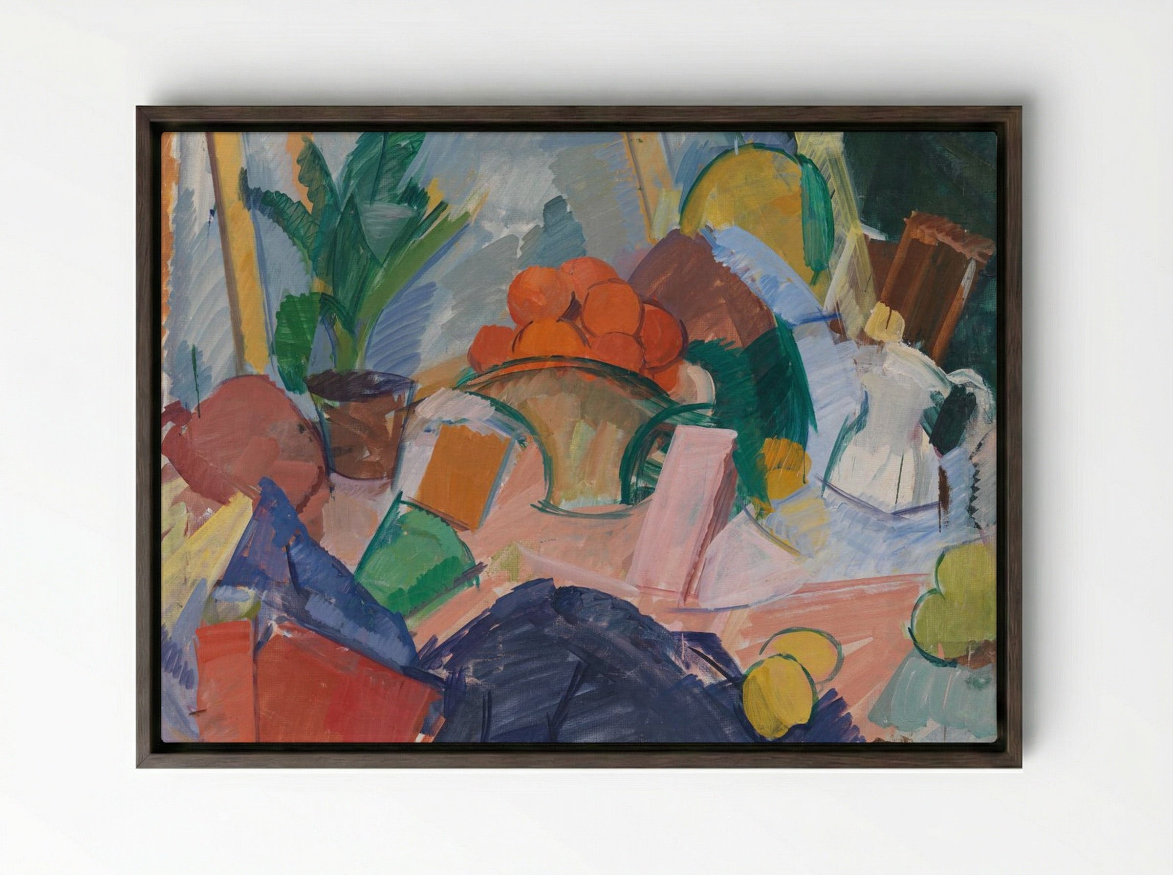 Still Life with Oranges in a Basket - Edvard Weie - Framed Canvas Dark Wood