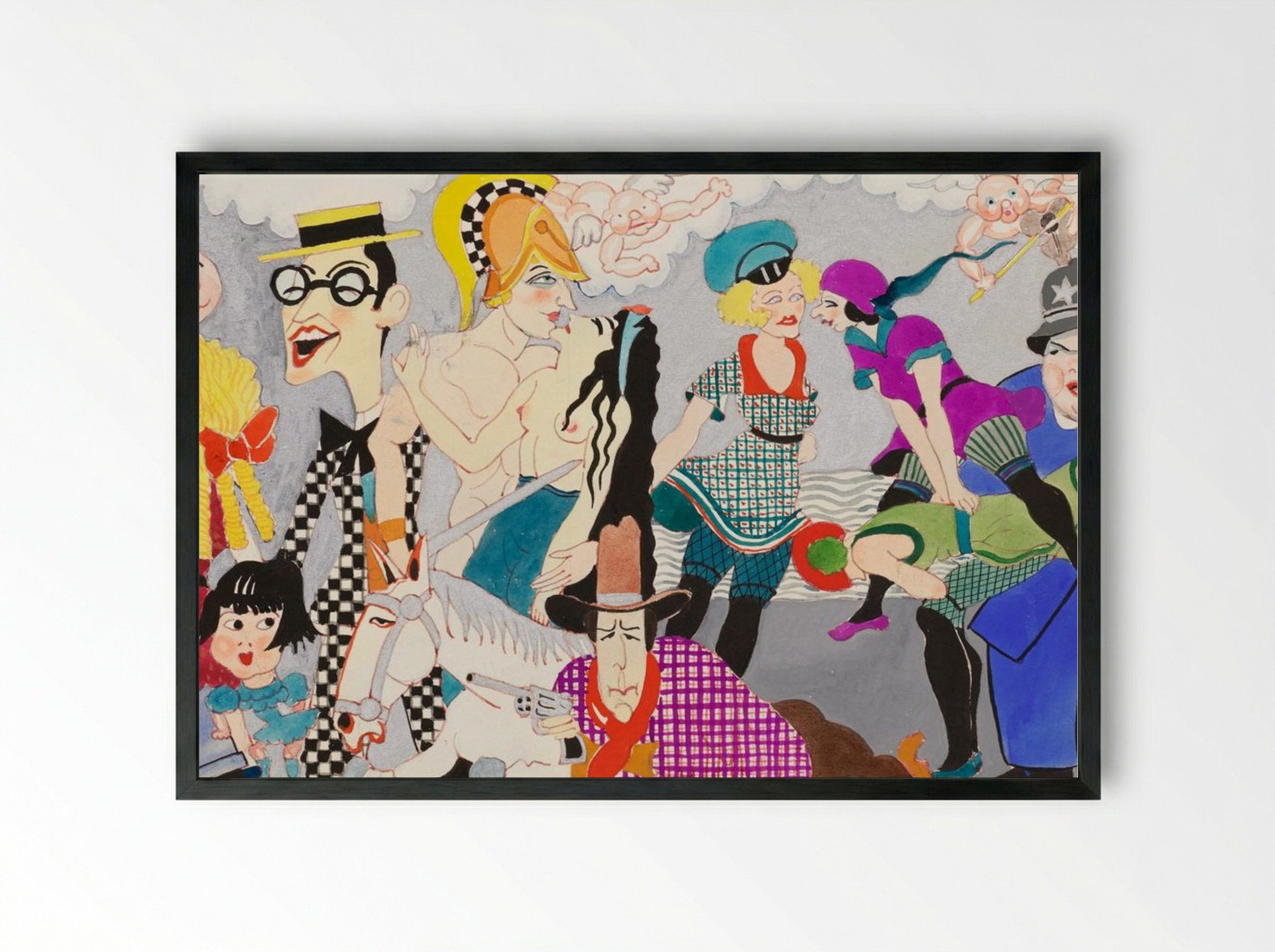 Study for Wilshire Bowl Restaurant Mural No. 2 - John Decker - Framed Print Black