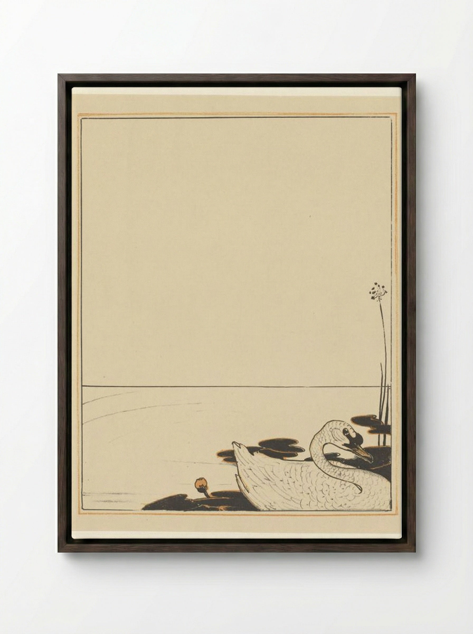 Swimming Swan - Theo van Hoytema - Framed Canvas Dark Wood