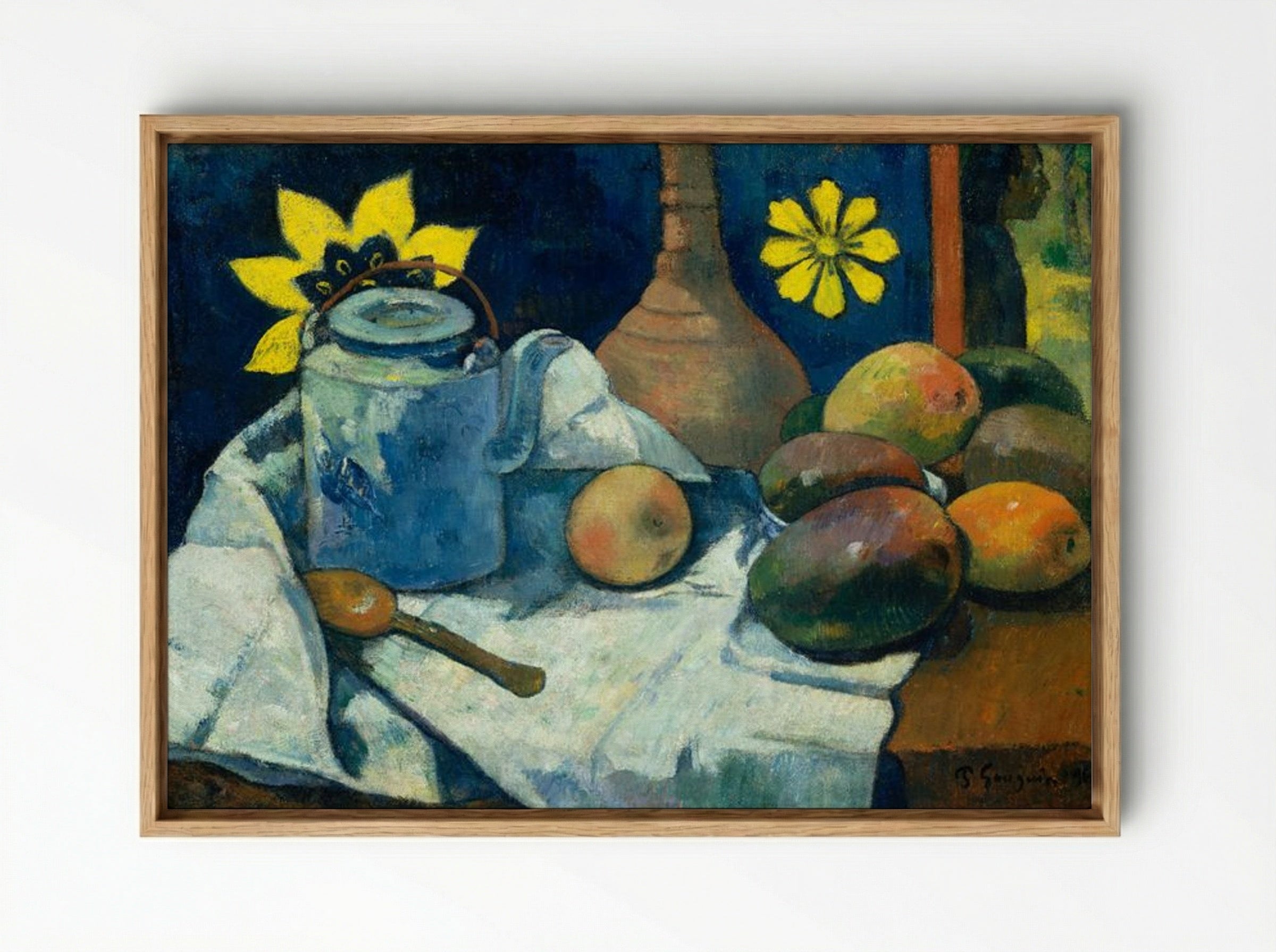 Still Life with Teapot and Fruit - Paul Gauguin - Framed Canvas Wood
