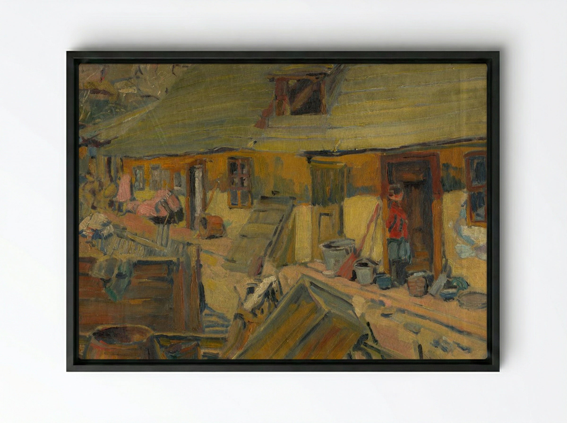 Peasant Yard - Konstantin Bauer - Framed Canvas Black