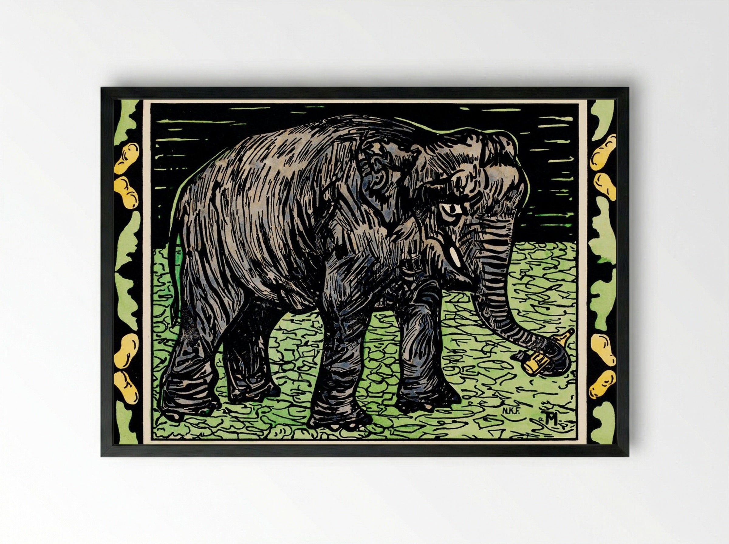 Olifant met fles (Elephant with Bottle) - Theo van Hoytema - Framed Print Black
