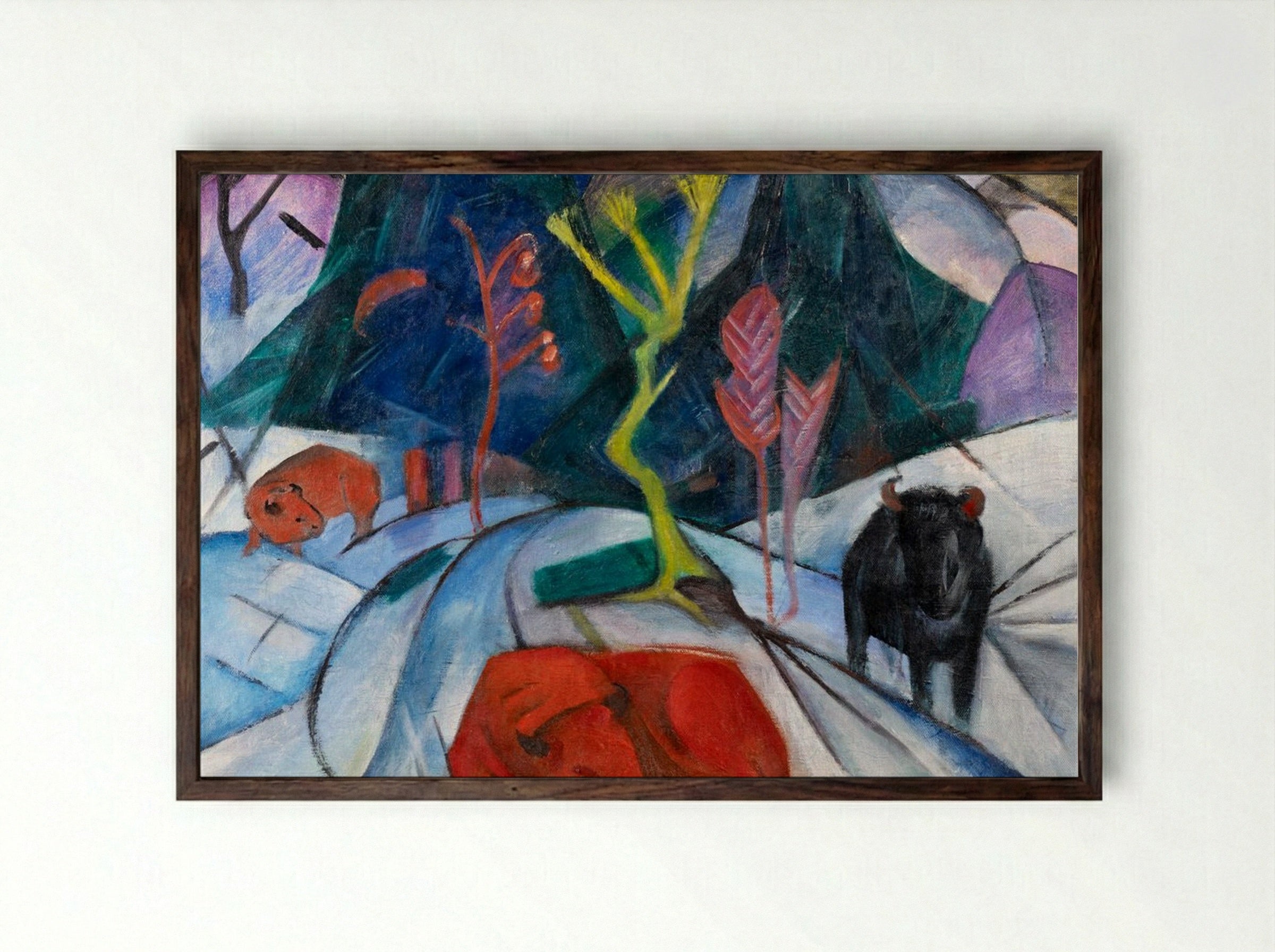 Bison in Winter (Red Bison) - Franz Marc - Framed Print Dark Wood