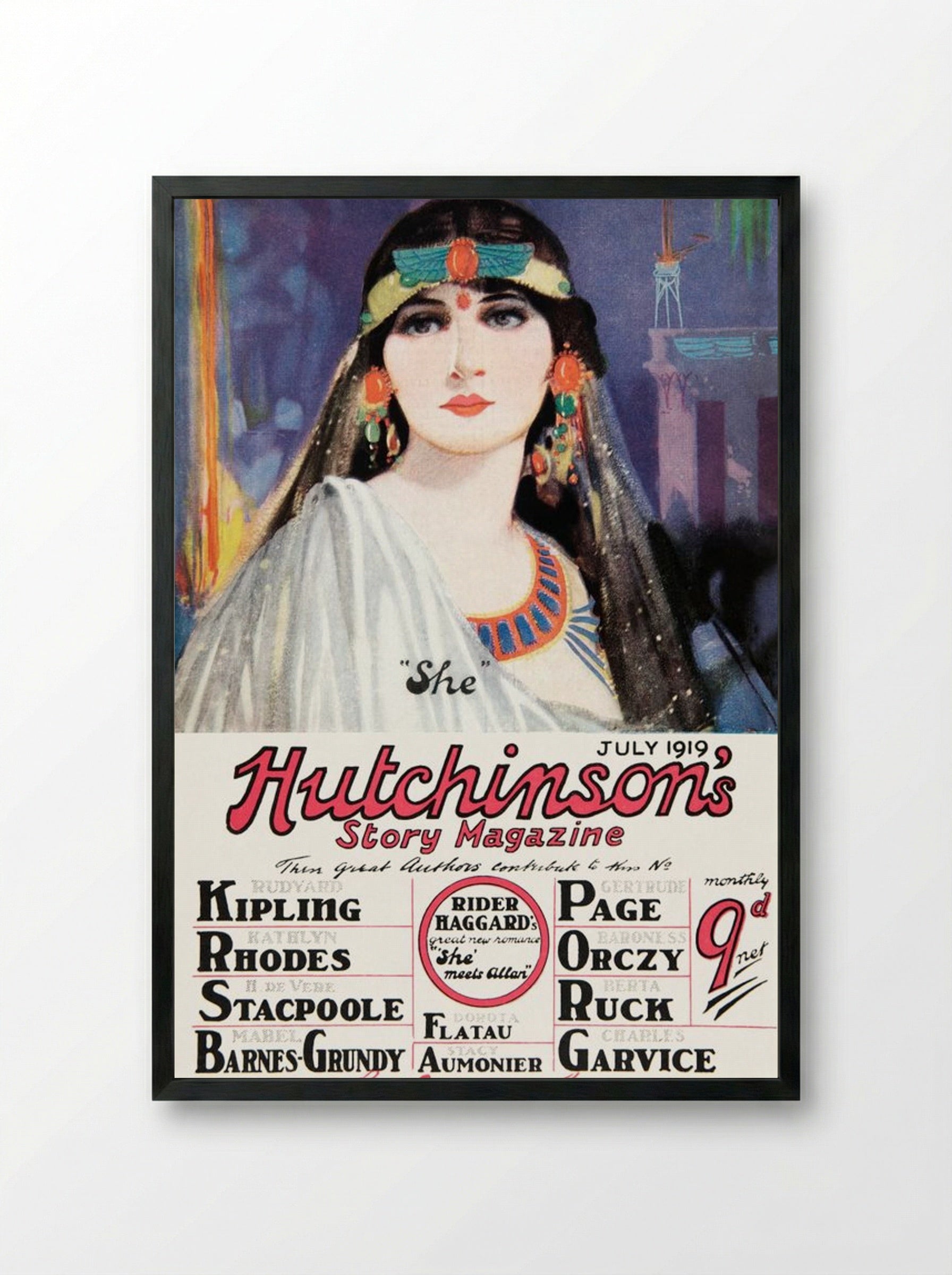 She Meets Allan (Hutchinson's Story Magazine Cover) - Fine Art Print - Framed Print Black
