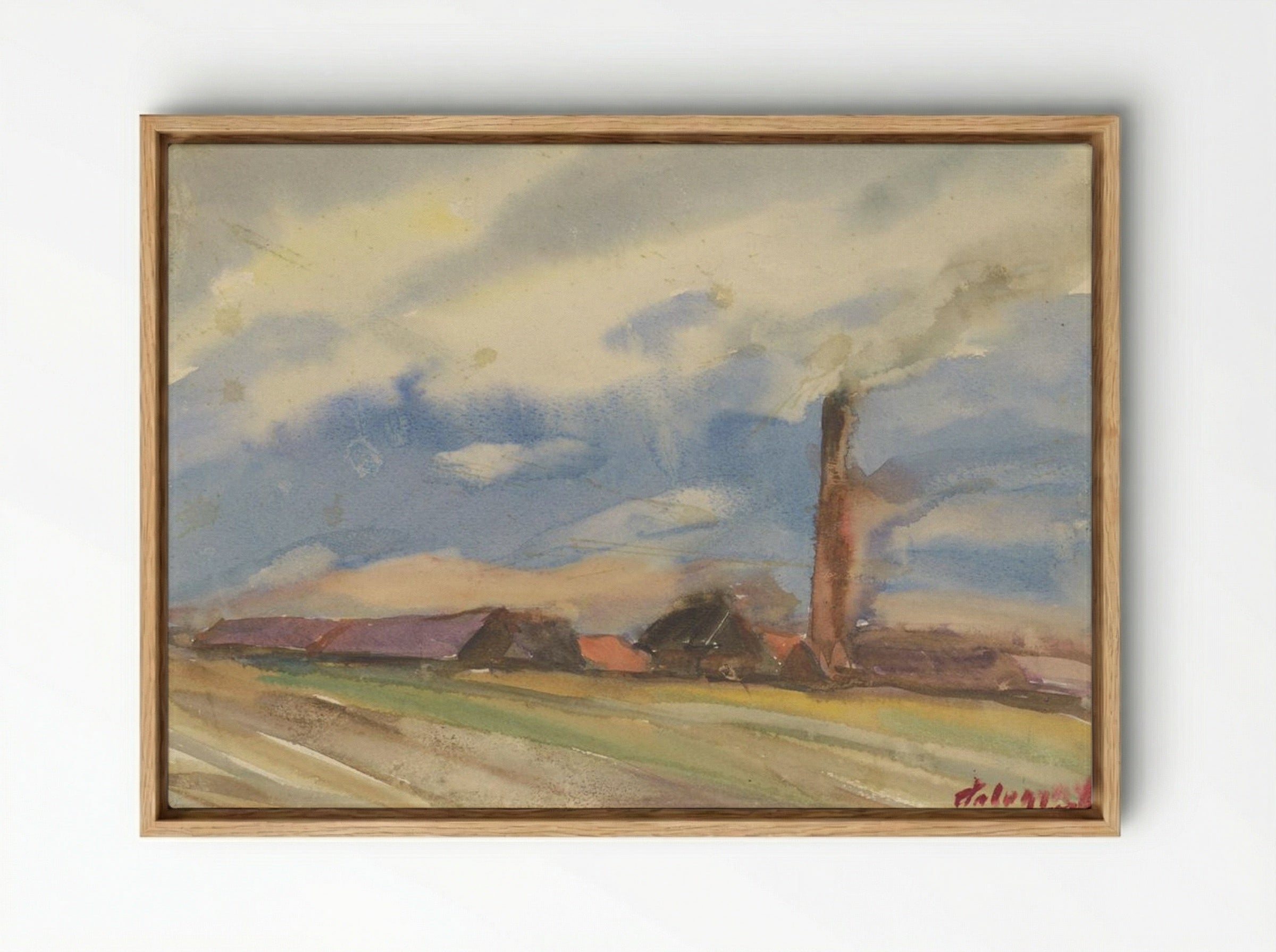 Brown Village, View from the Fields - Zolo Palugyay - Framed Canvas Wood