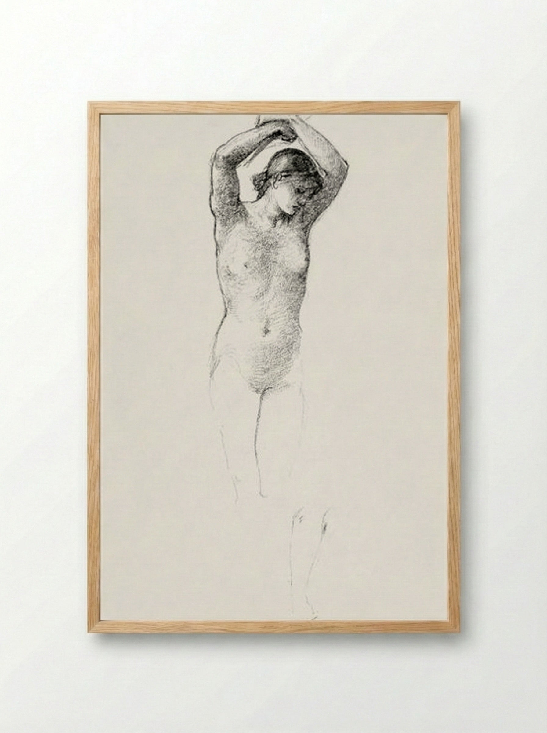 Standing Female Nude with Arms Raised - Edward Burne-Jones - Framed Print Wood