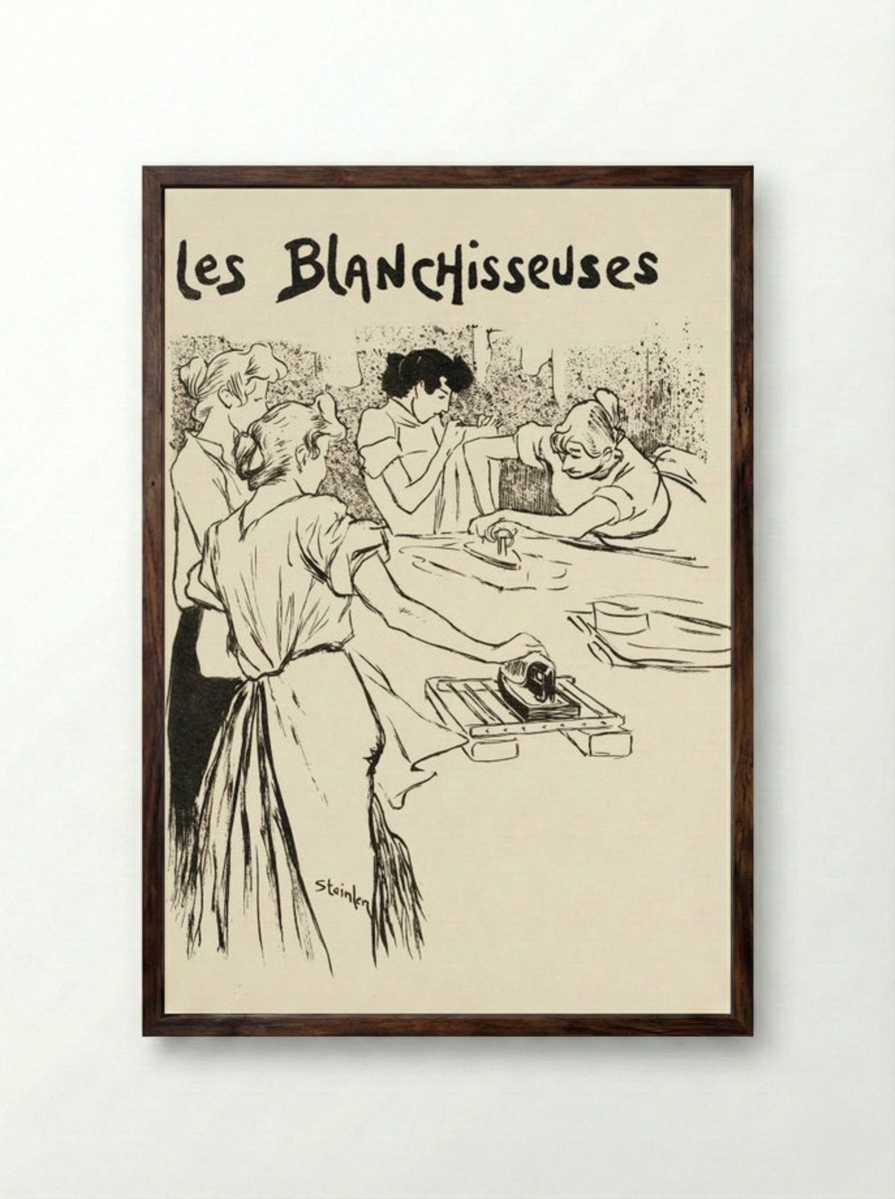 Les Blanchisseuses - Théophile Alexandre Steinlen - Framed Print Dark Wood