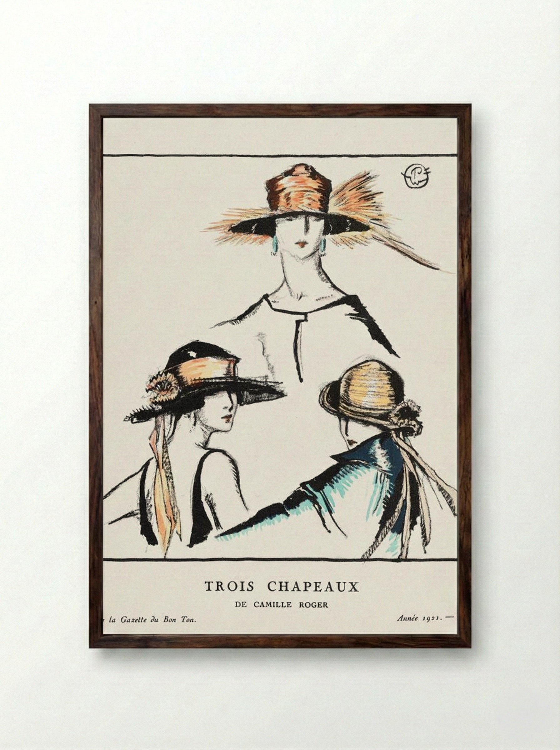 Trois Chapeaux (Three Hats) - Porter Woodruff - Framed Print Dark Wood
