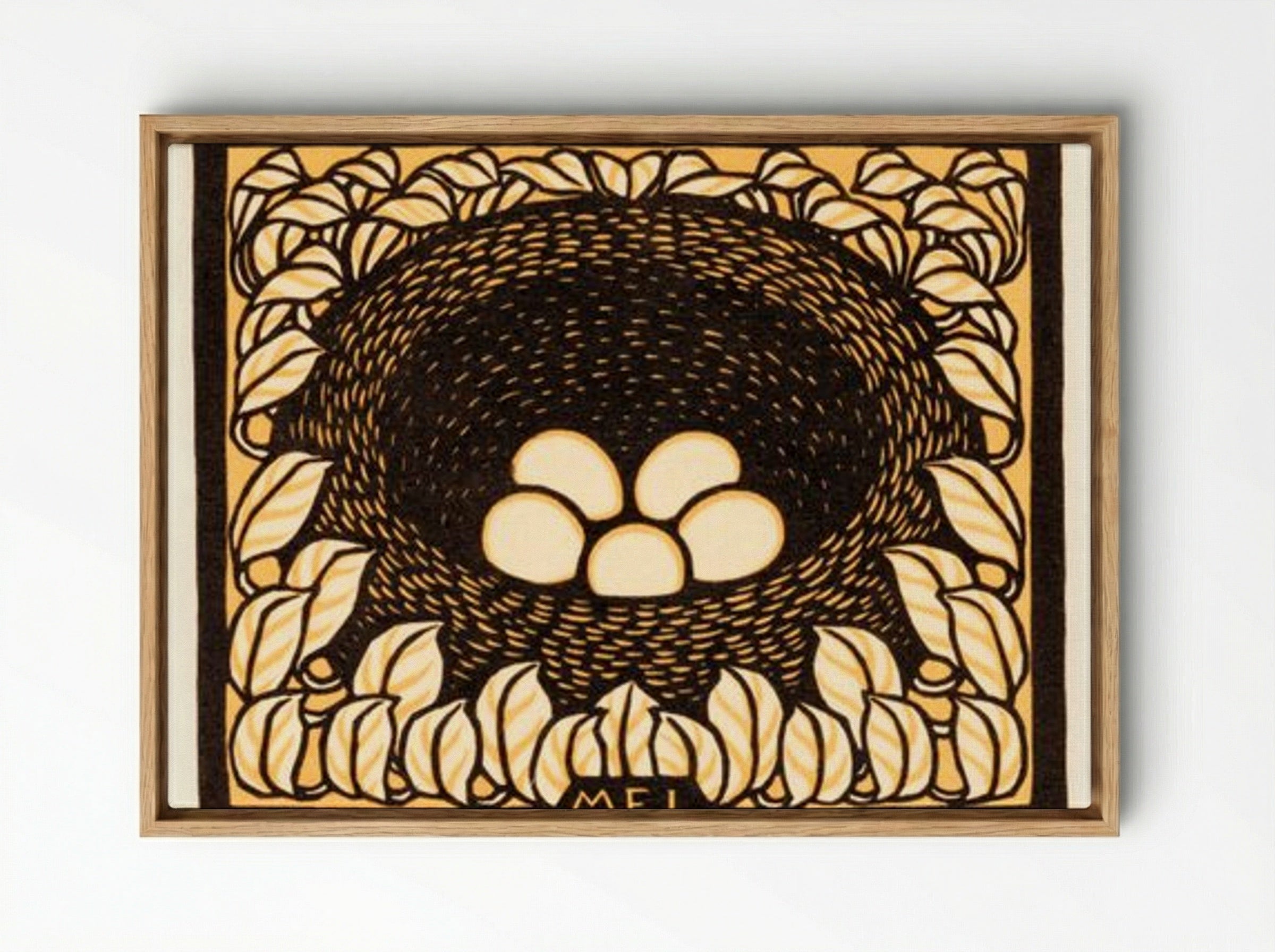 May (Eggs in Nest) - Julie de Graag - Framed Canvas Wood