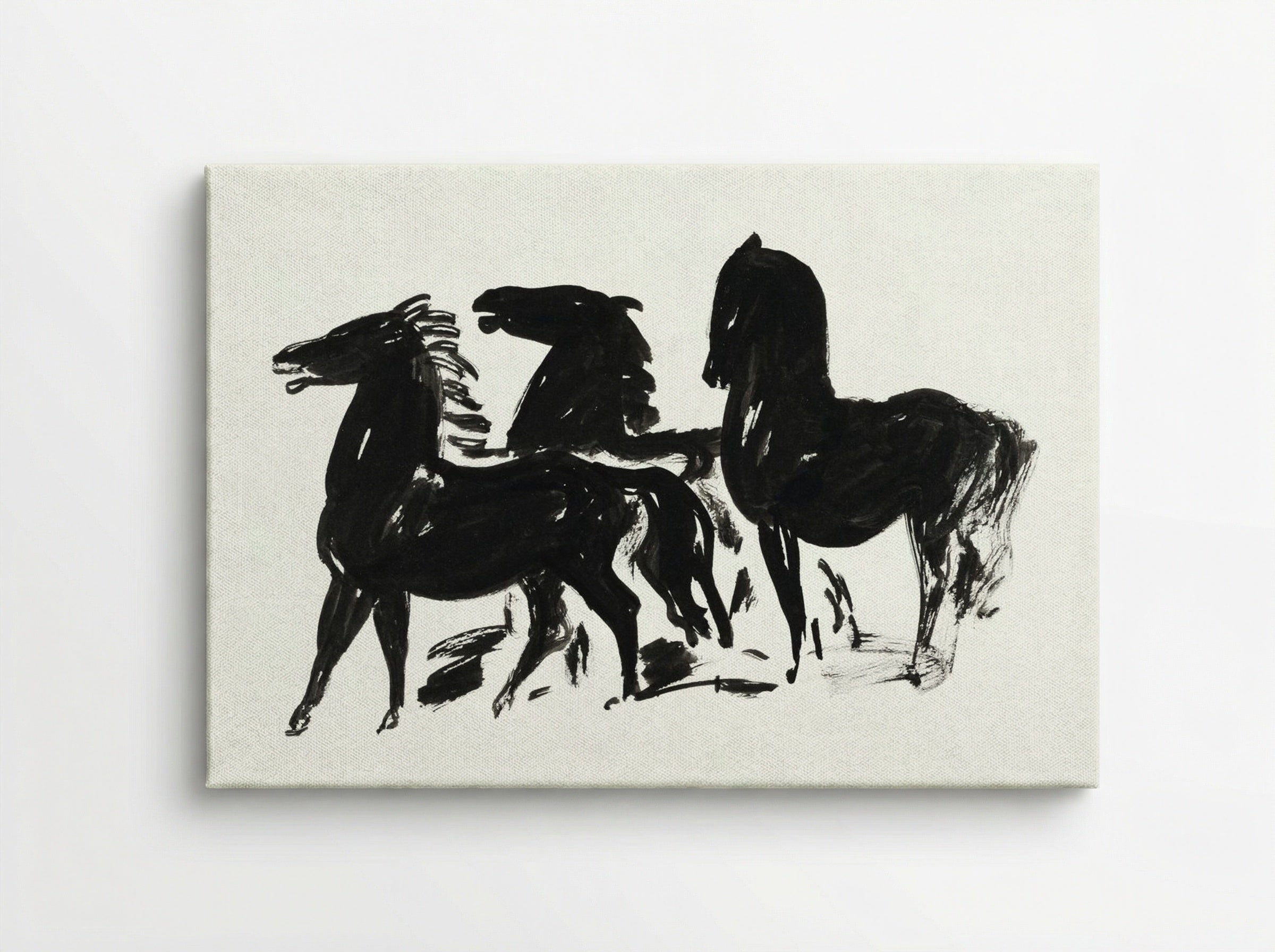 Three Black Horses Standing, Facing Left - Leo Gestel - Canvas