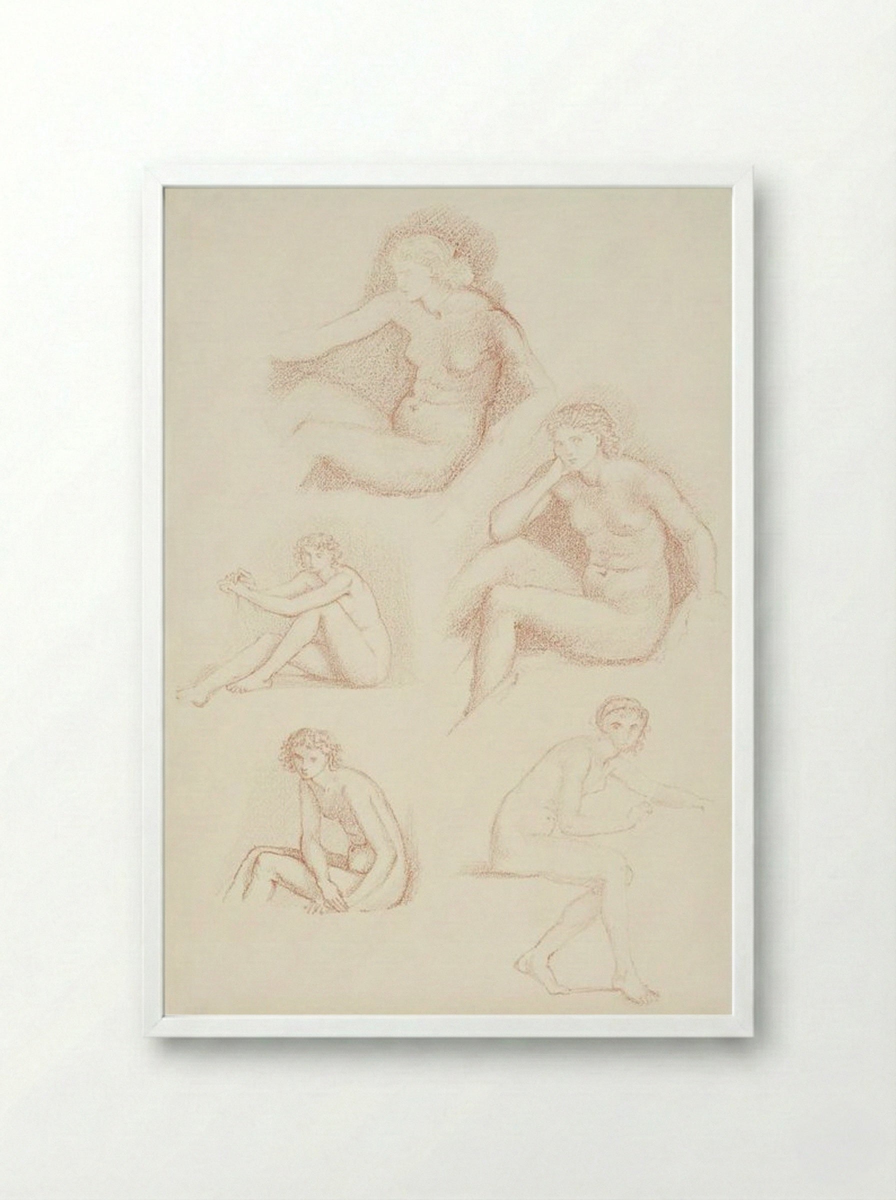 Female Nude: Five Studies of a Seated Girl - Edward Burne-Jones - Framed Print White
