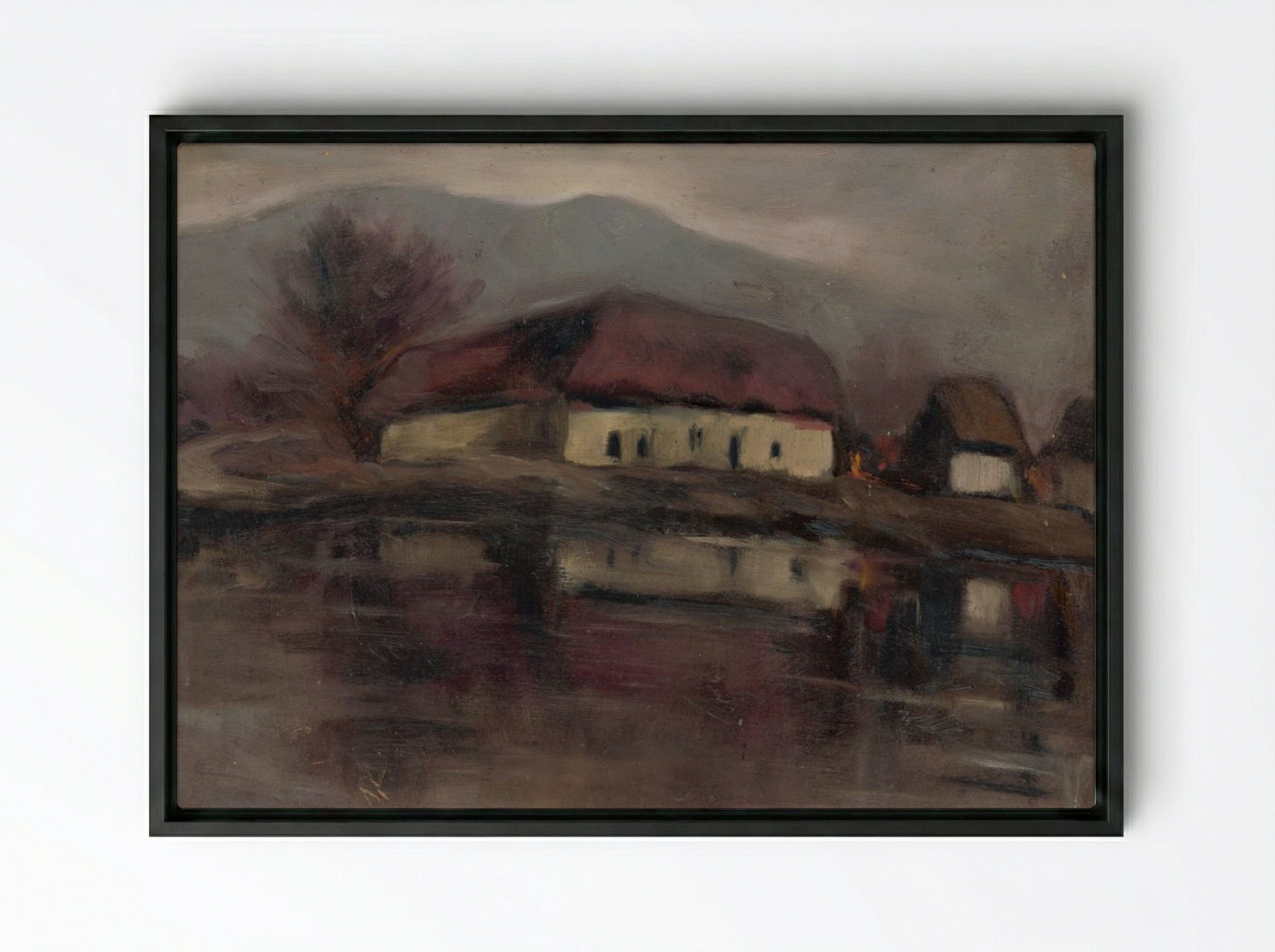 Sketch of a Landscape with a Lake - Zolo Palugyay - Framed Canvas Black