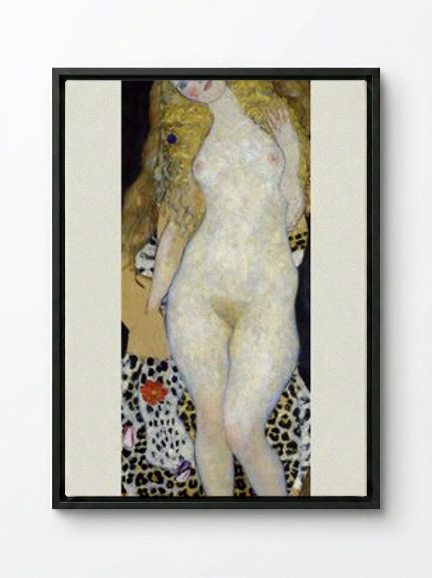 Adam and Eve - Gustav Klimt - Framed Canvas Black