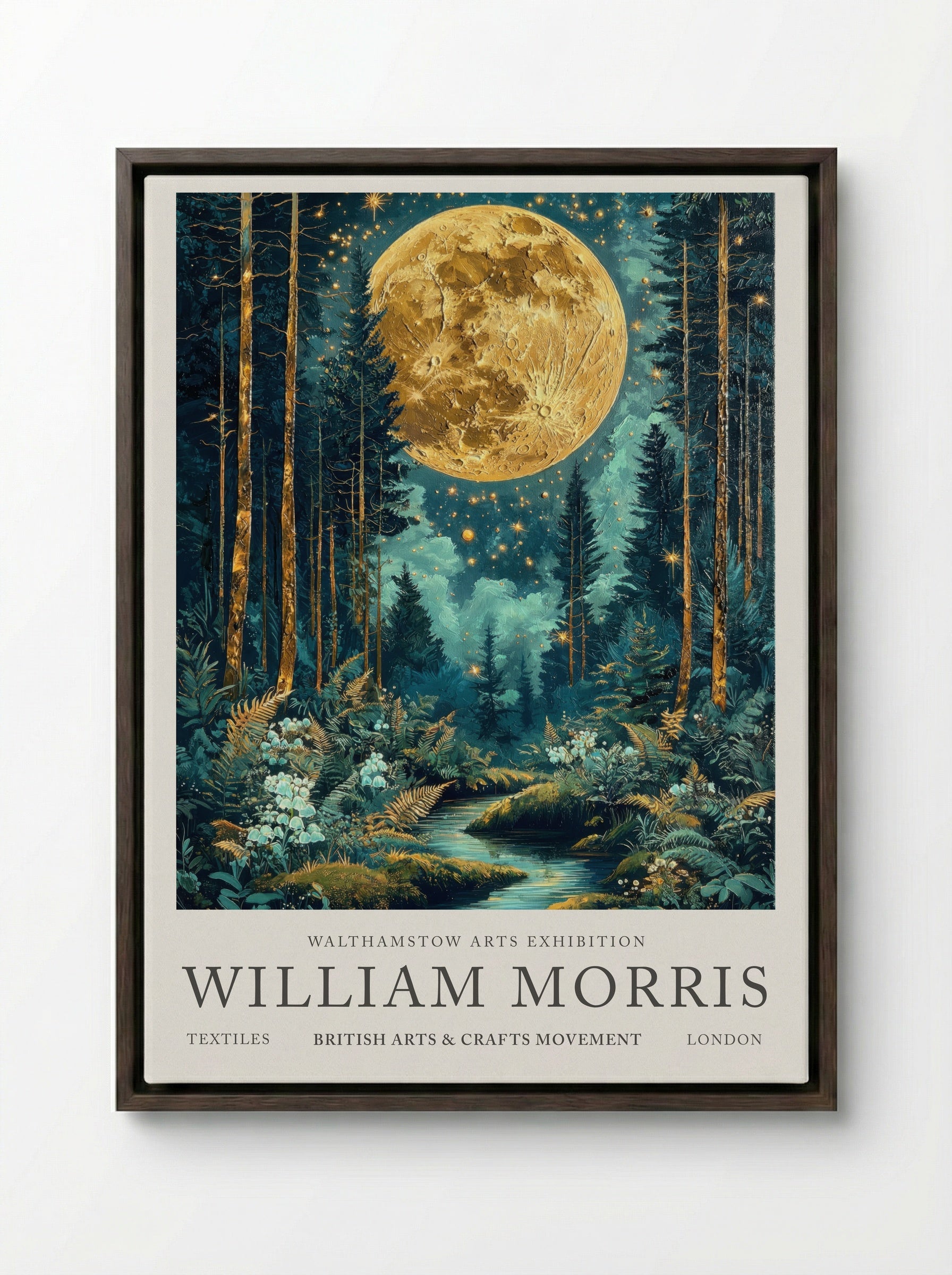 Moonlit Forest - William Morris - Framed Canvas Dark Wood
