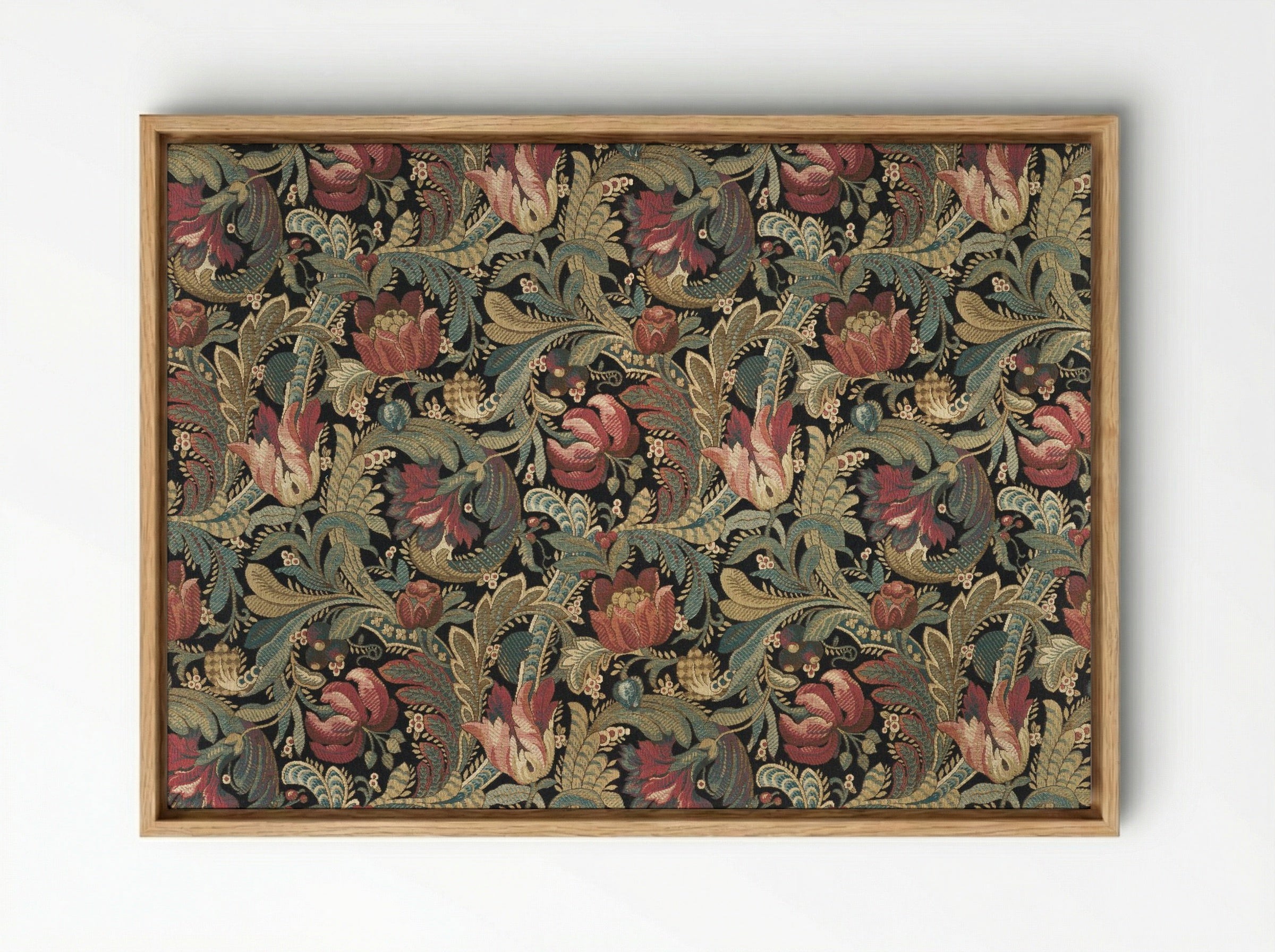 Floral Pattern with Tulips and Foliage - Fine Art Print - Framed Canvas Wood
