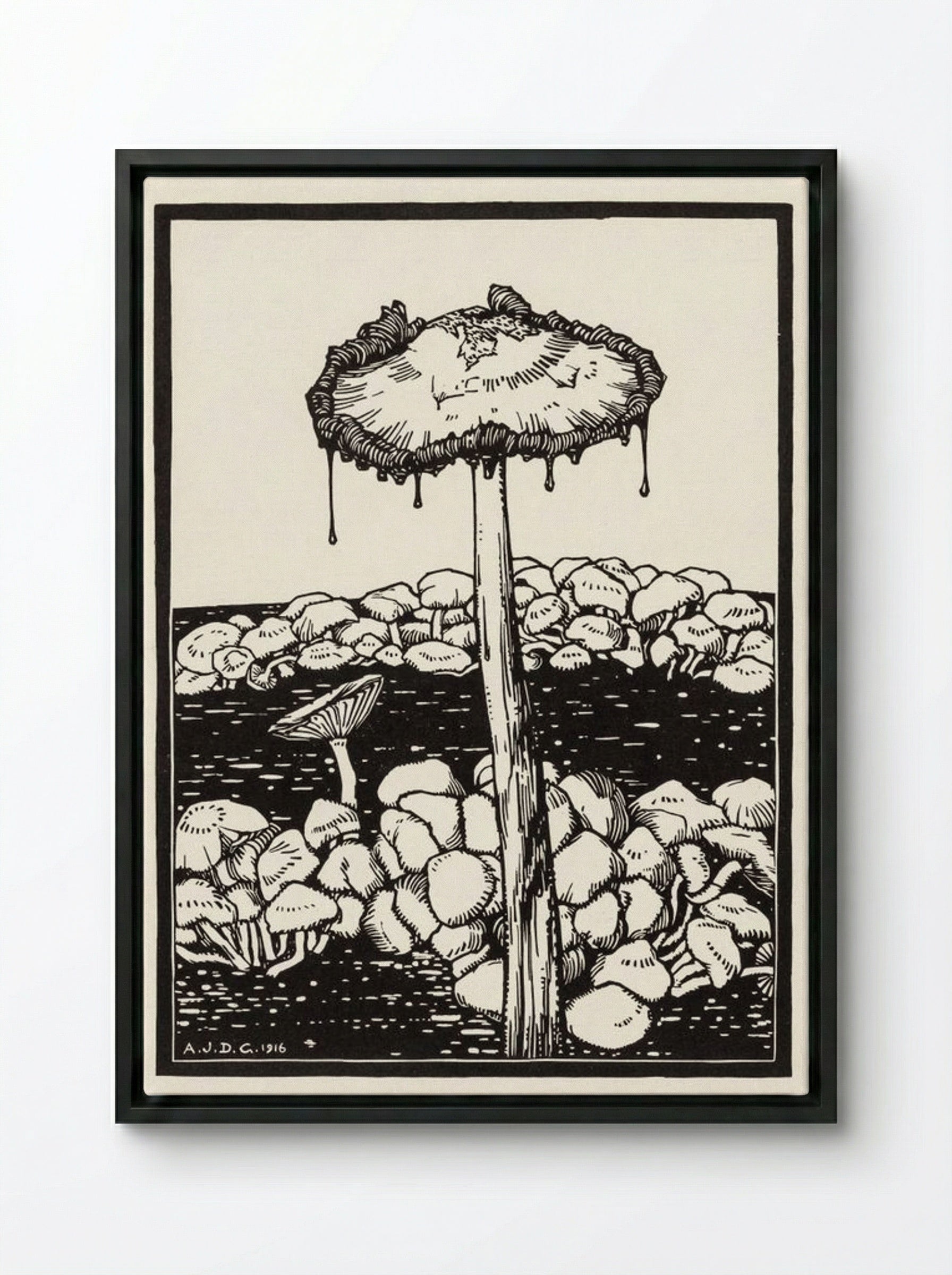 Dripping Mushroom - Julie de Graag - Framed Canvas Black