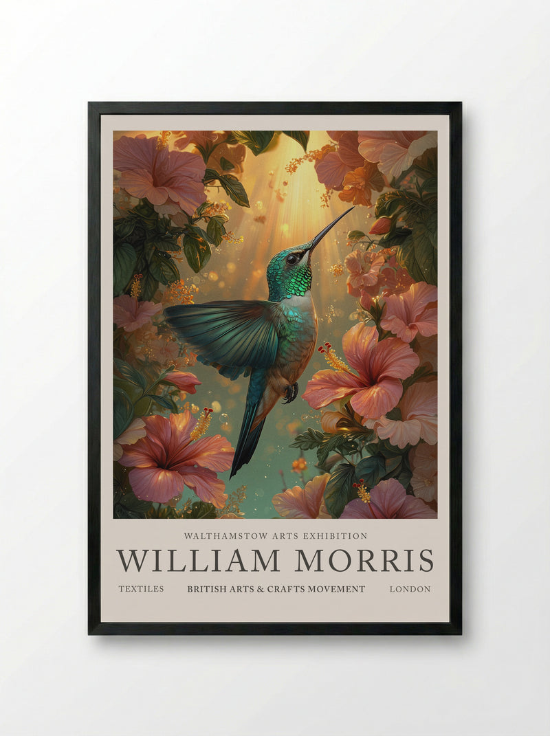 Hummingbird Halo - William Morris - Framed Print Black