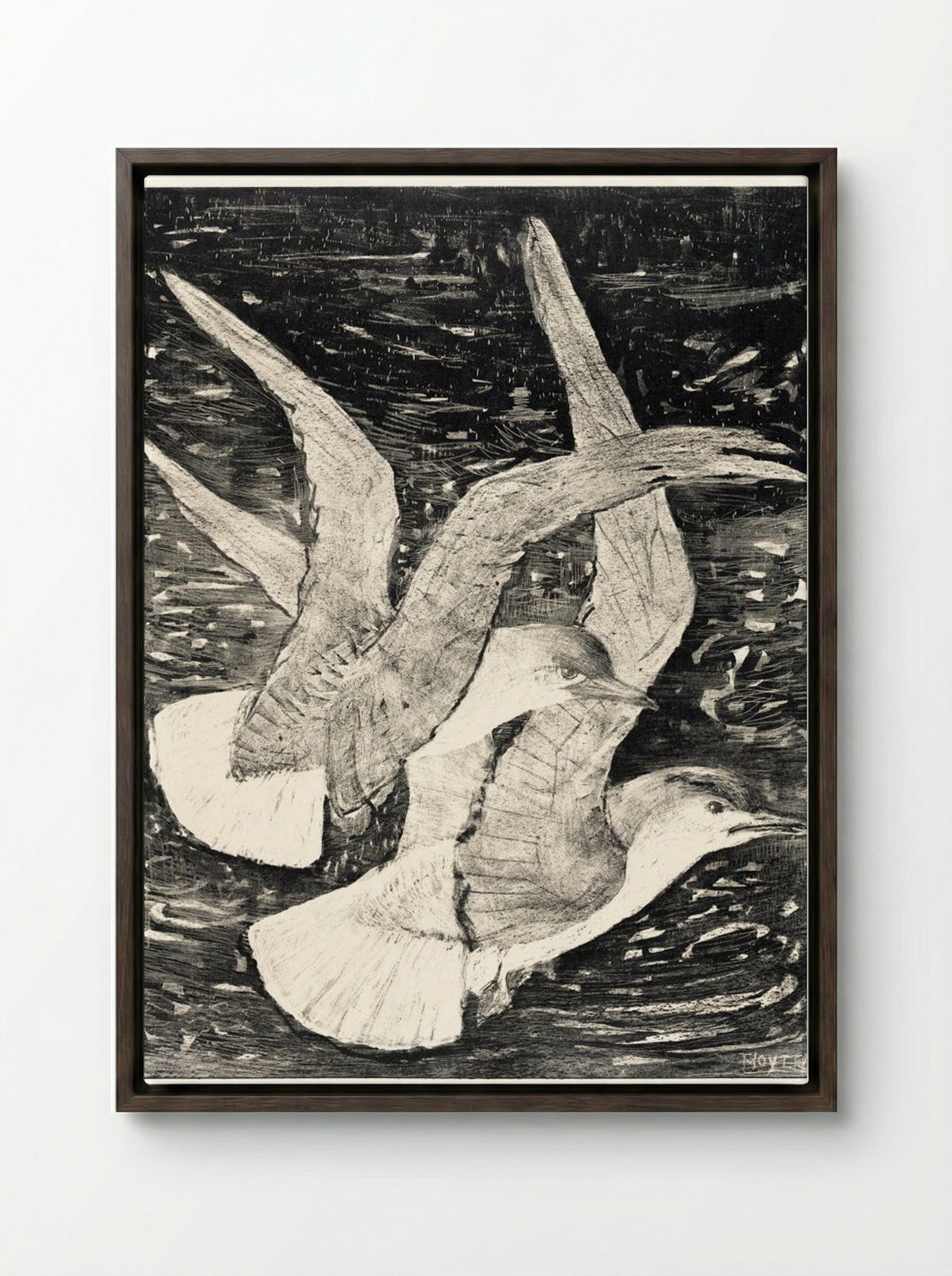 Two Flying Gulls - Theo van Hoytema - Framed Canvas Dark Wood