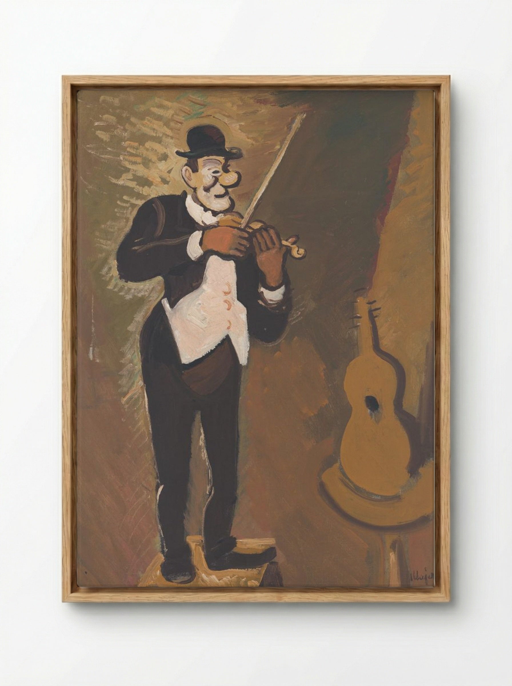 Clown Playing the Violin - Cyprián Majerník - Framed Canvas Wood