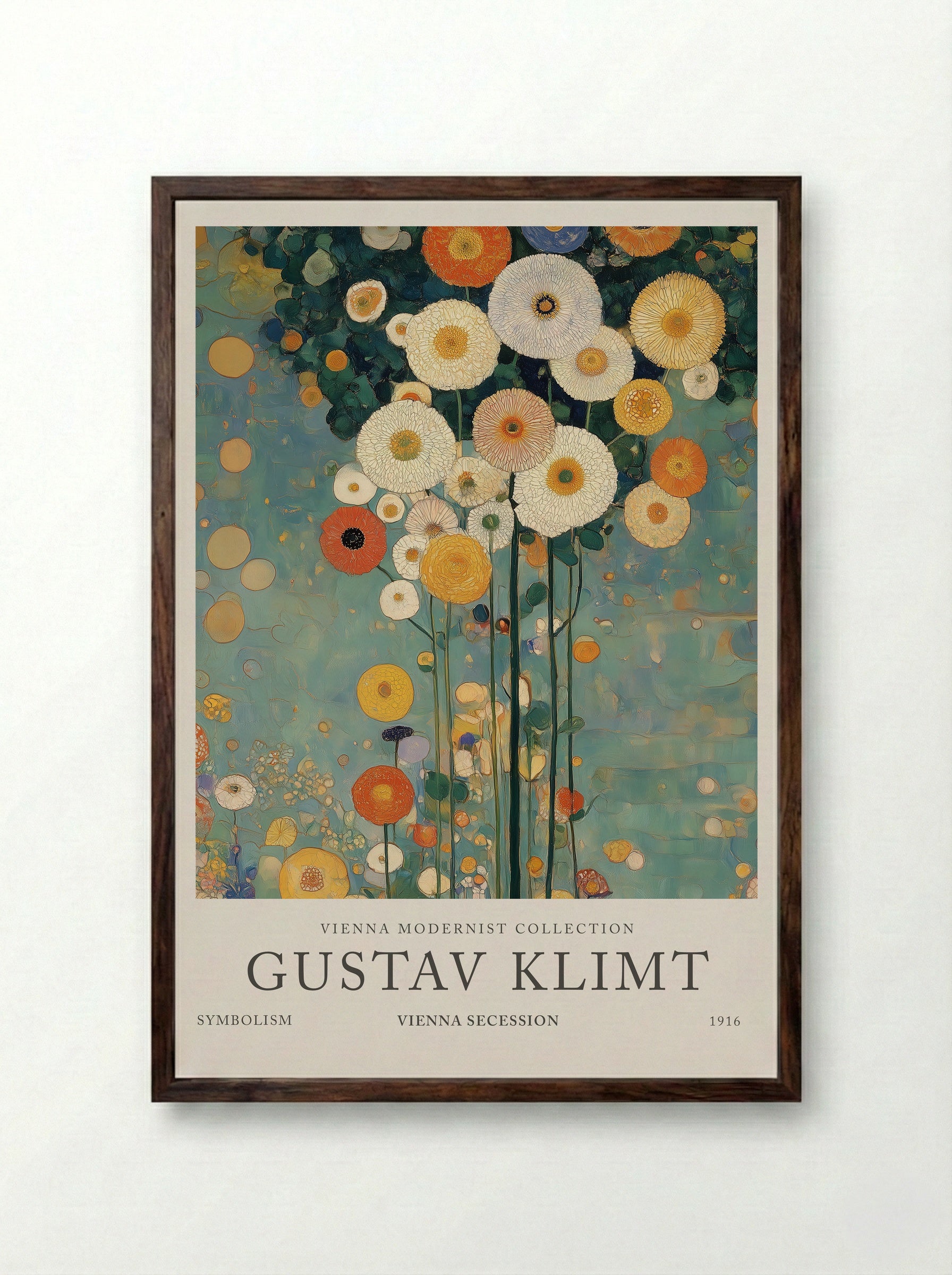Florals in Blue - Gustav Klimt - Framed Print Dark Wood