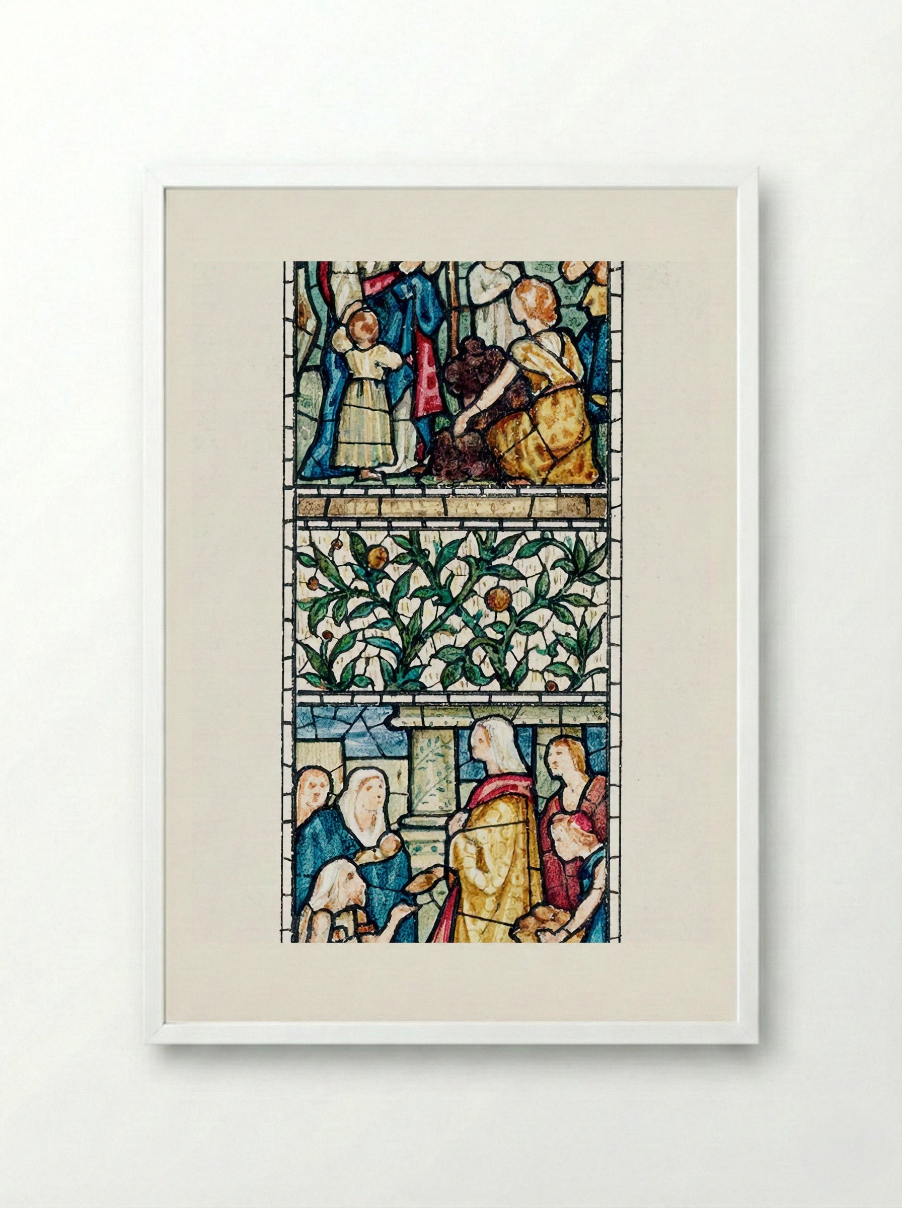 Design for Stained Glass, Southeast Window, Nave, Paisley Abbey, Scotland - Edward Burne-Jones - Framed Print White