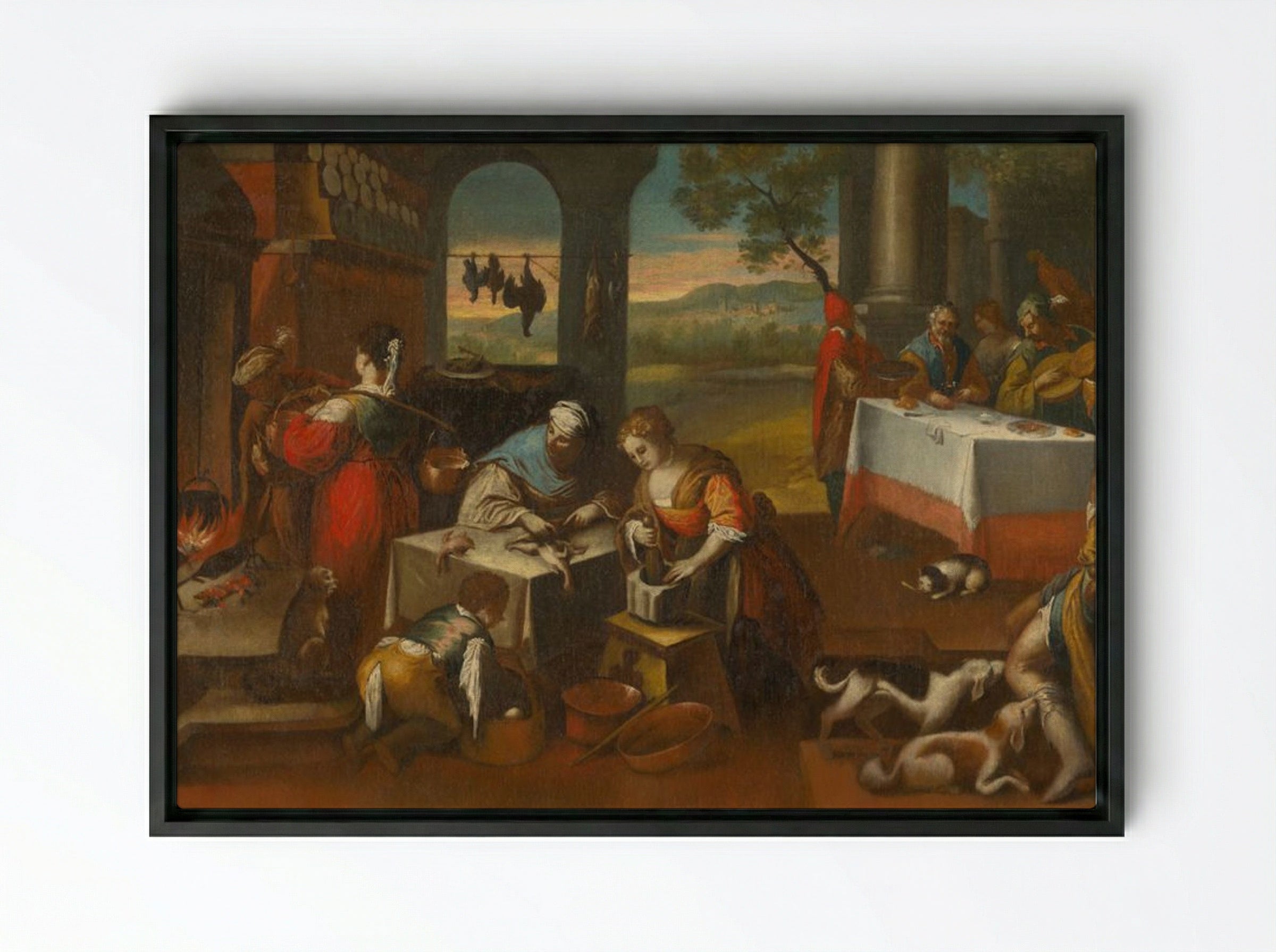 Kitchen Scene - Vincenzo Campi - Framed Canvas Black