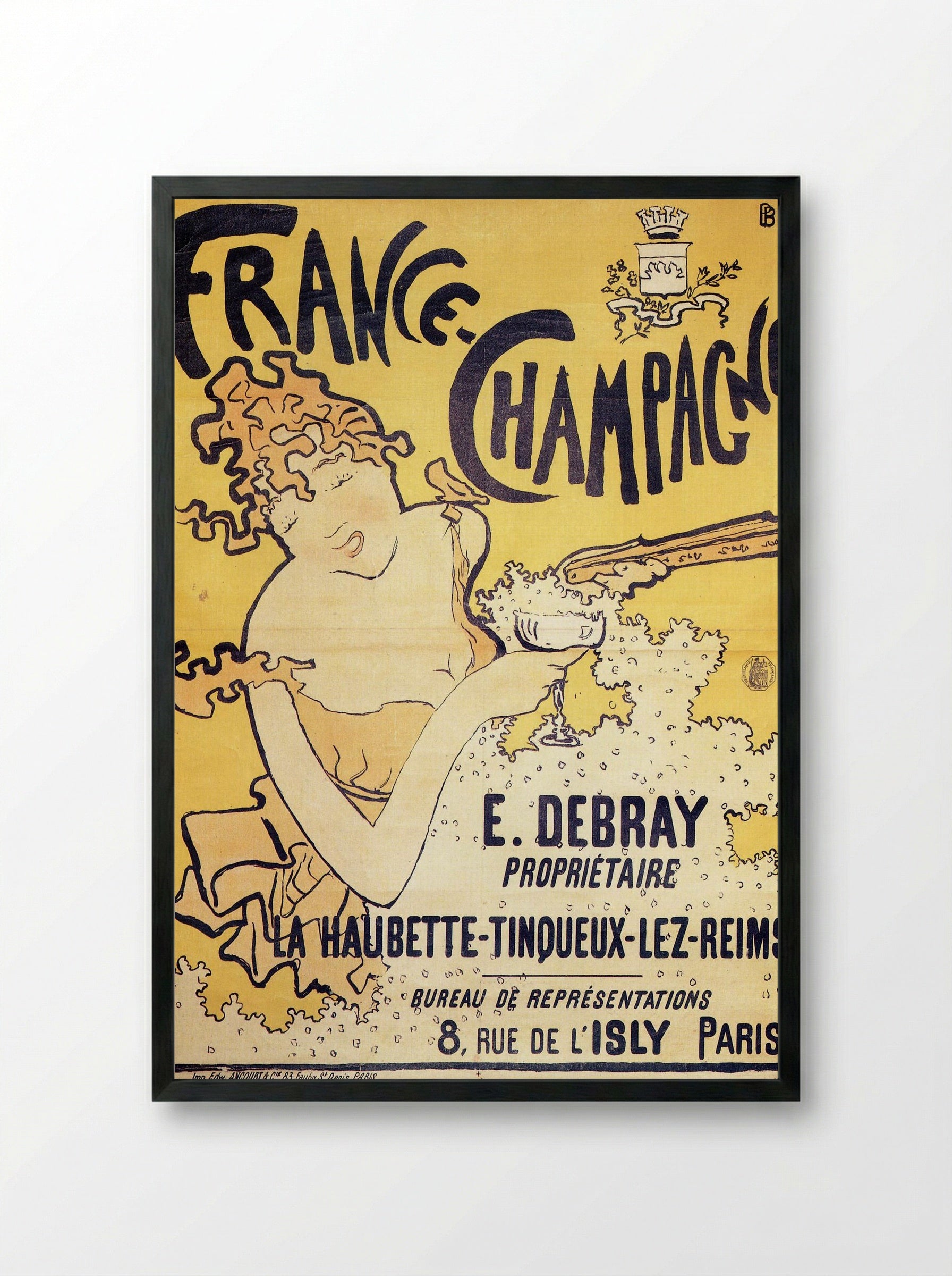 France Champagne (Advertising Poster) - Fine Art Print - Framed Print Black