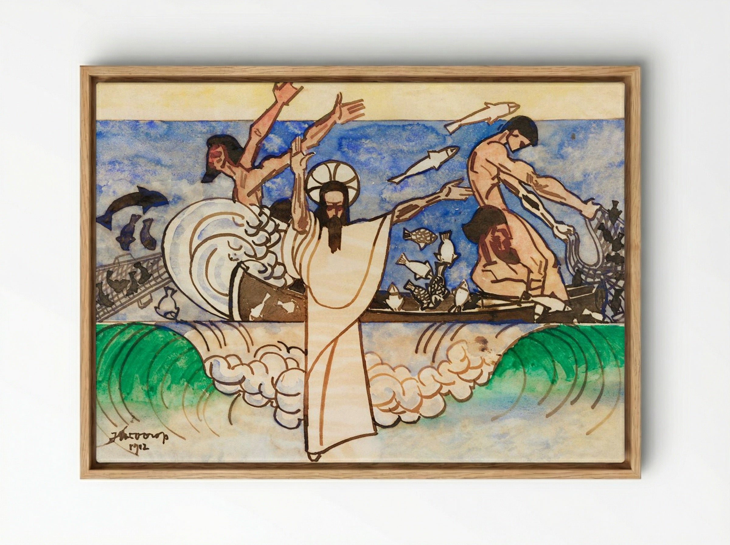 The Miraculous Catch of Fish - Jan Toorop - Framed Canvas Wood