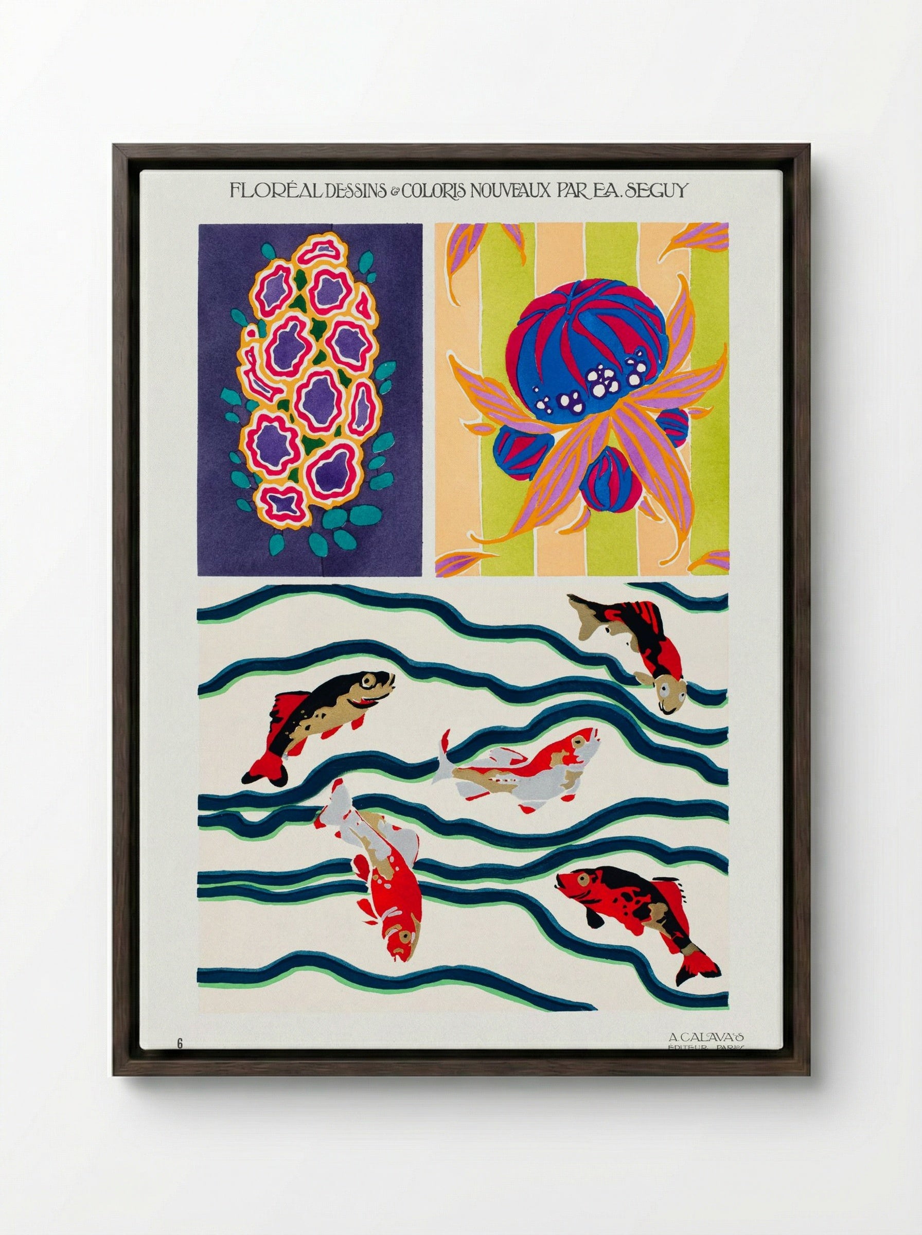 Floréal Dessins et Coloris Nouveaux - Émile-Allain Séguy - Framed Canvas Dark Wood