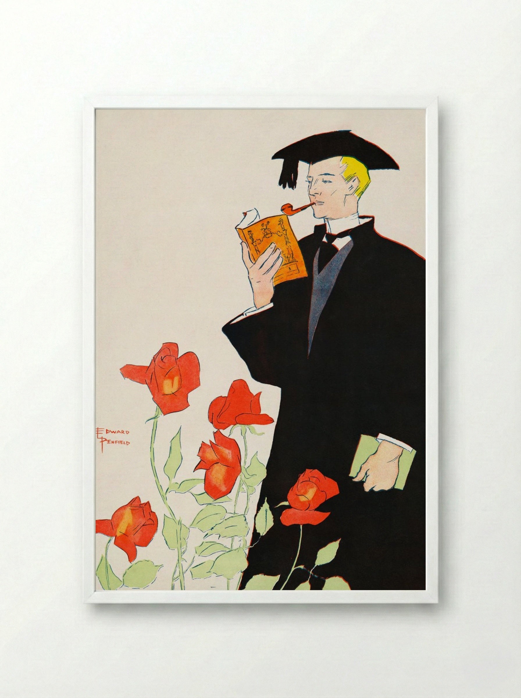 Man in Academic Dress - Edward Penfield - Framed Print White