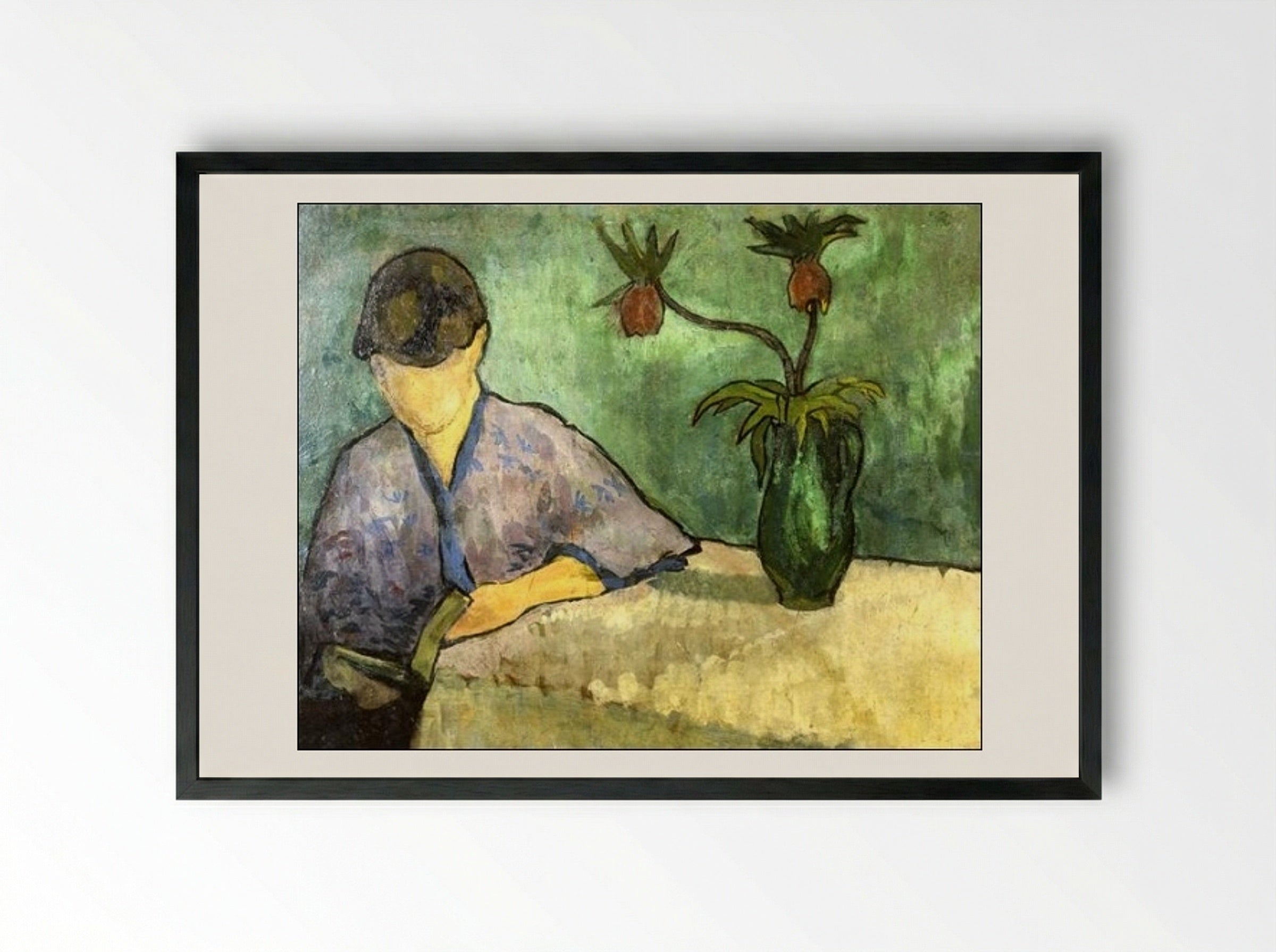 Young Woman in Kimono, Reading - Émile Bernard - Framed Print Black