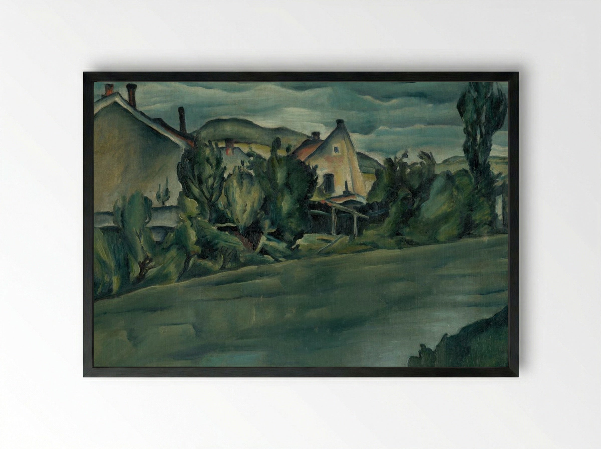Landscape with Houses - Konstantin Bauer - Framed Print Black