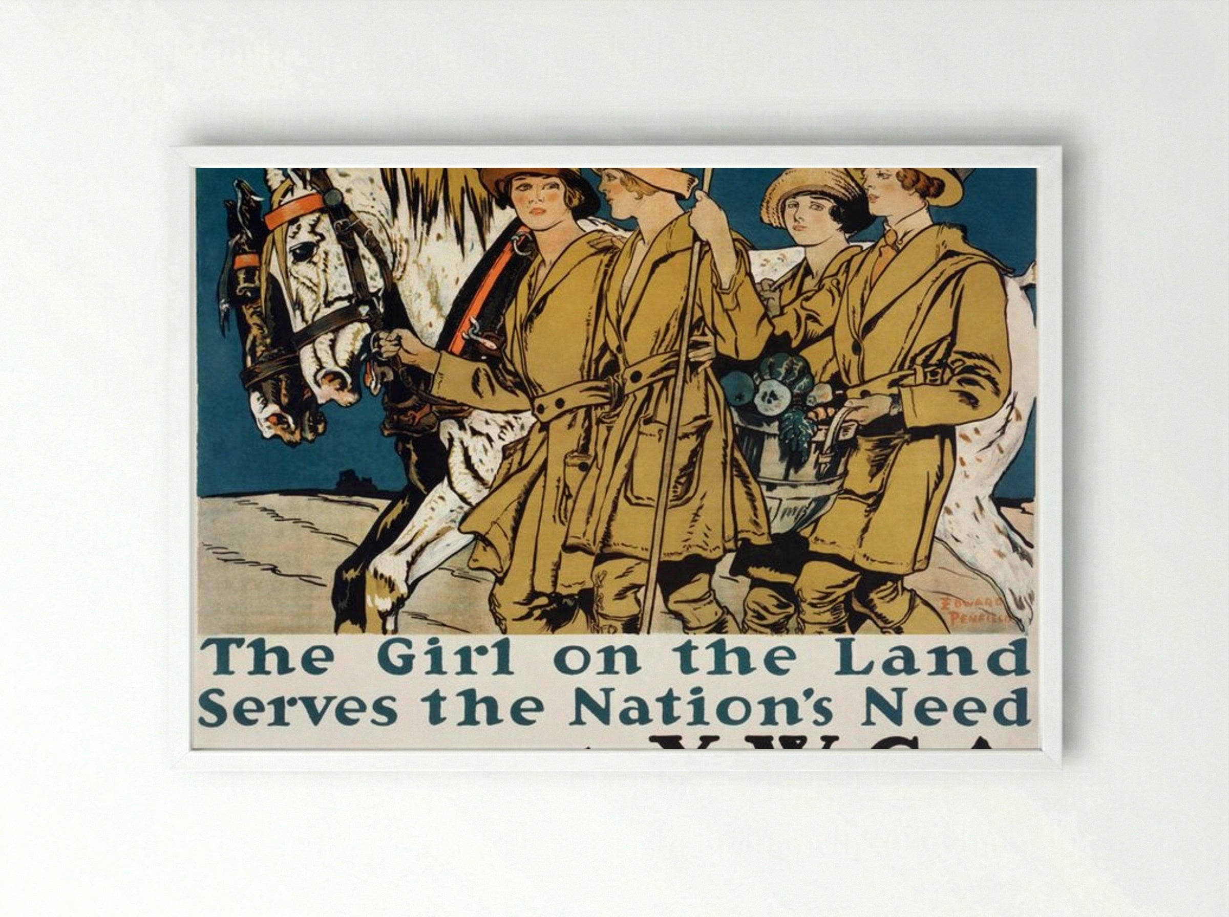 The Girl on the Land Serves the Nation's Need - Edward Penfield - Framed Print White