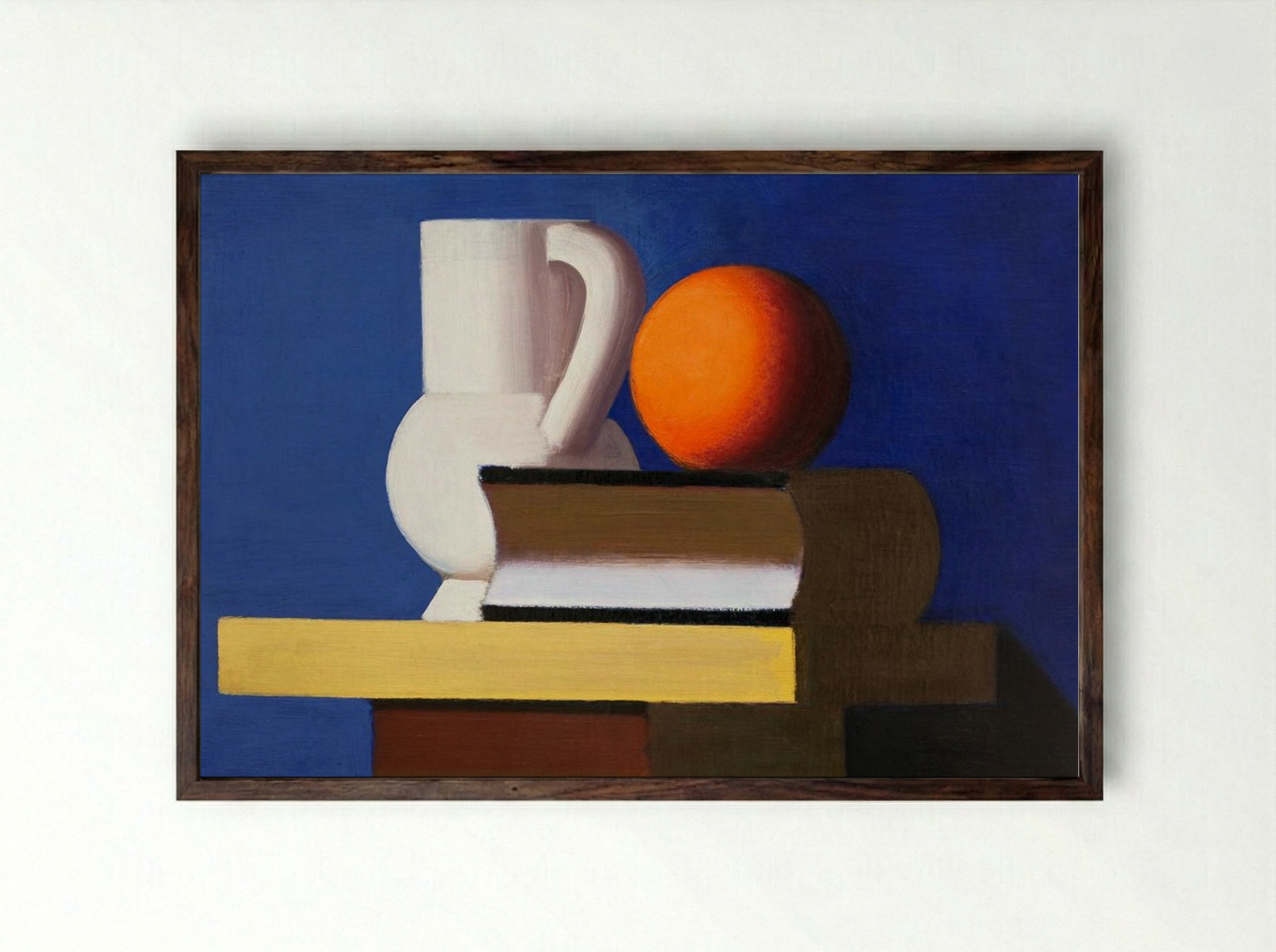 Arrangement with White Jug, Orange and Book - Vilhelm Lundstrøm - Framed Print Dark Wood
