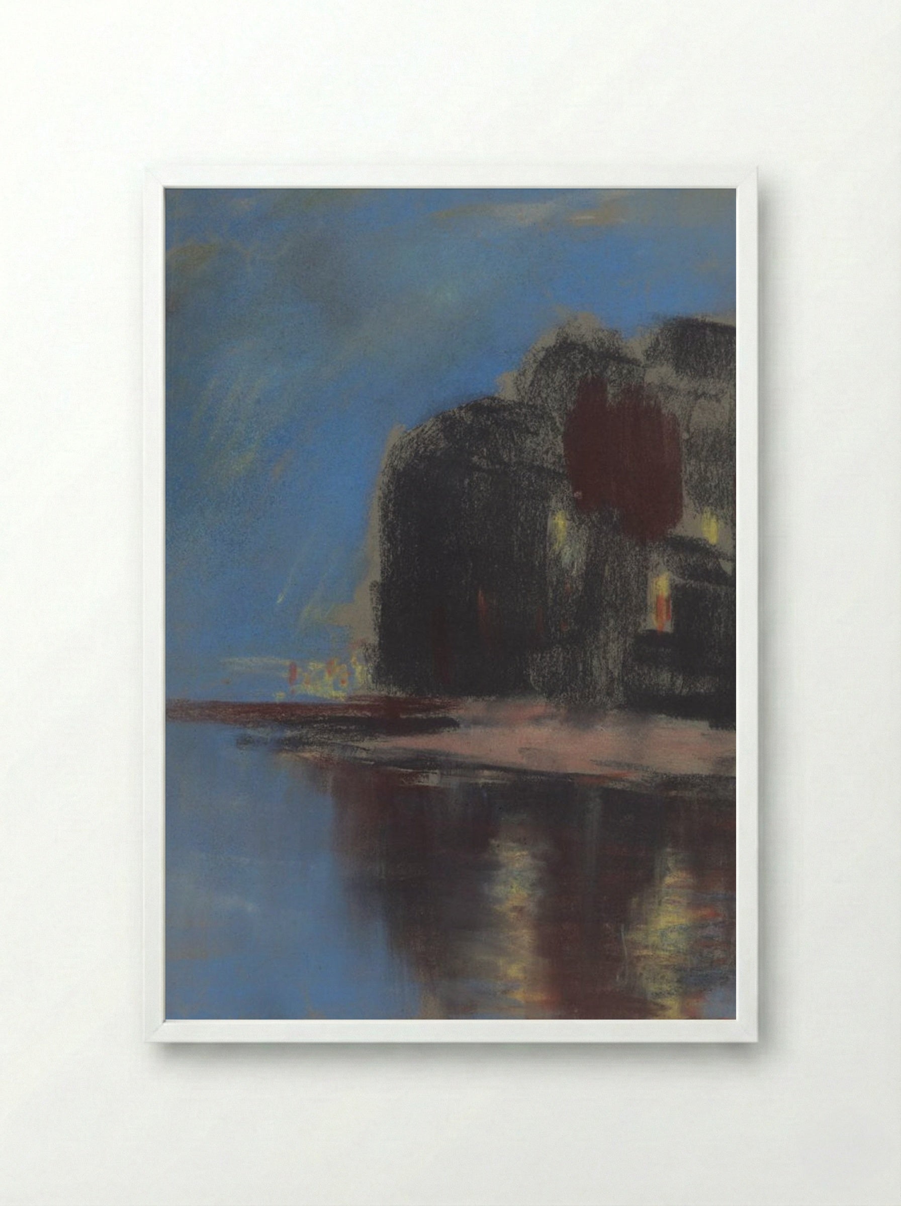 Blue Lake Under Black Rock - Zolo Palugyay - Framed Print White