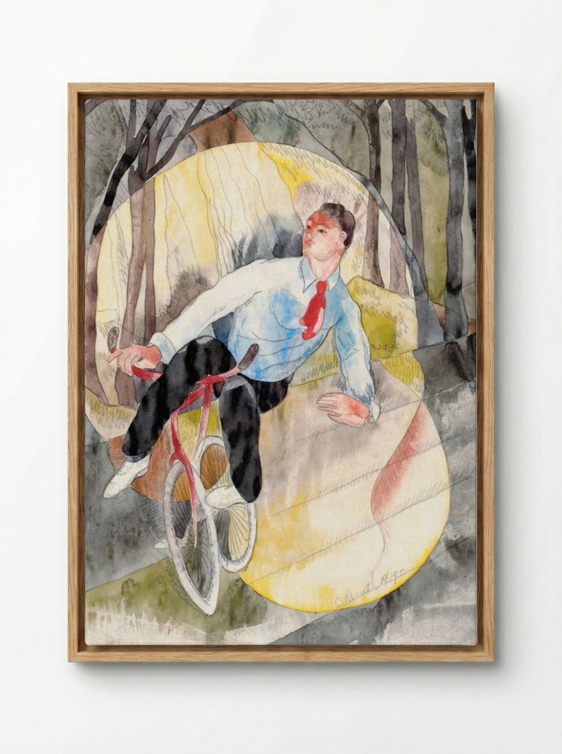 In Vaudeville: The Bicycle Rider - Charles Demuth - Framed Canvas Wood