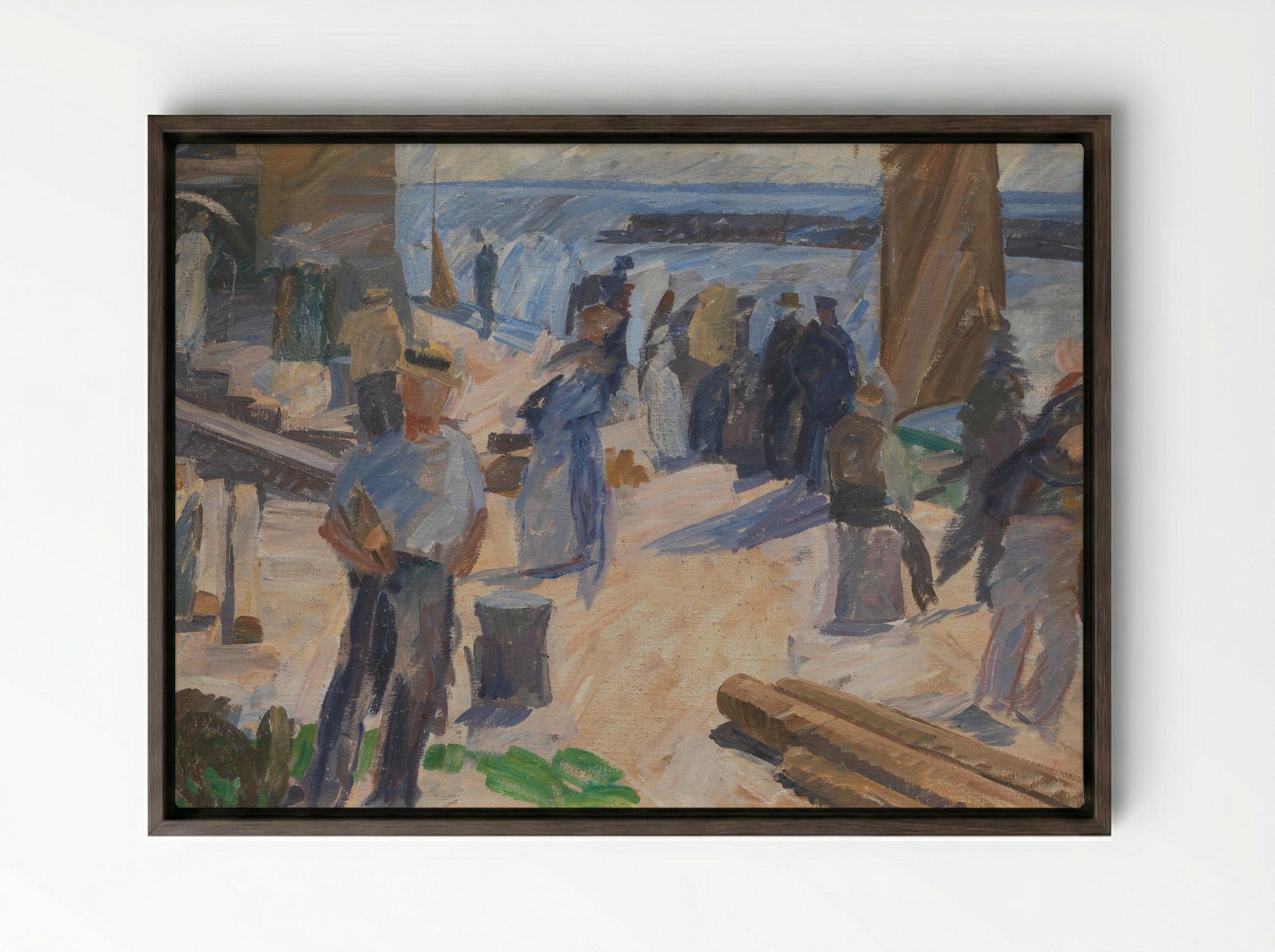 The Mail Boat is Coming, Christianshavn - Edvard Weie - Framed Canvas Dark Wood