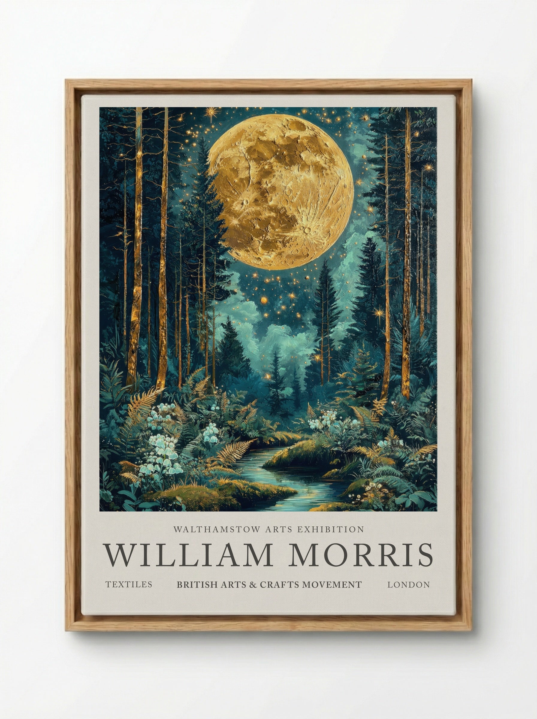 Moonlit Forest - William Morris - Framed Canvas Wood
