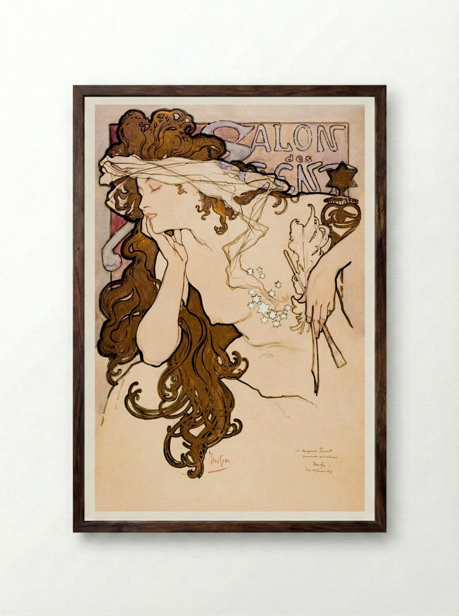 Salon des Cent Poster - Alphonse Mucha - Framed Print Dark Wood