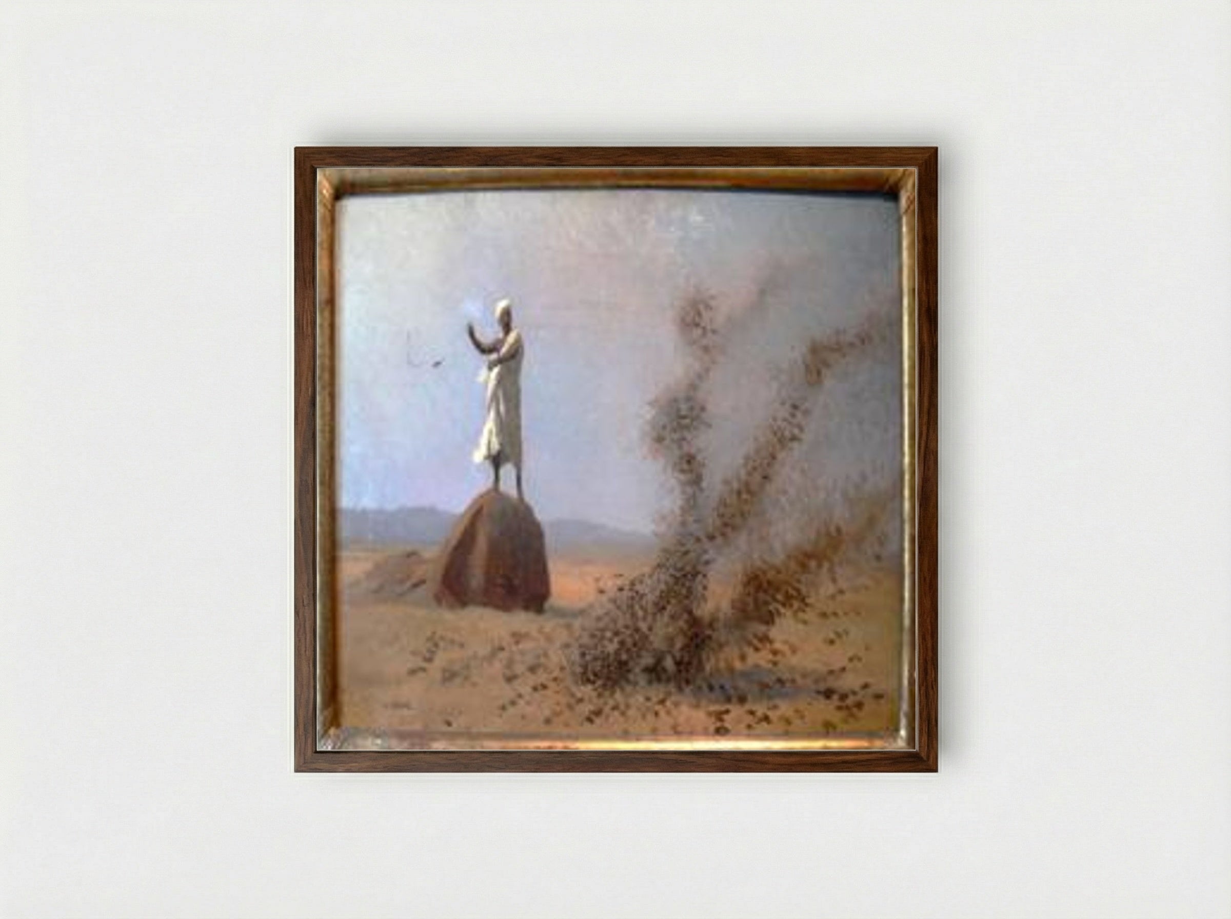 Arab Frightening Larks Away (Unfinished) - Jean-Léon Gérôme - Framed Print Dark Wood