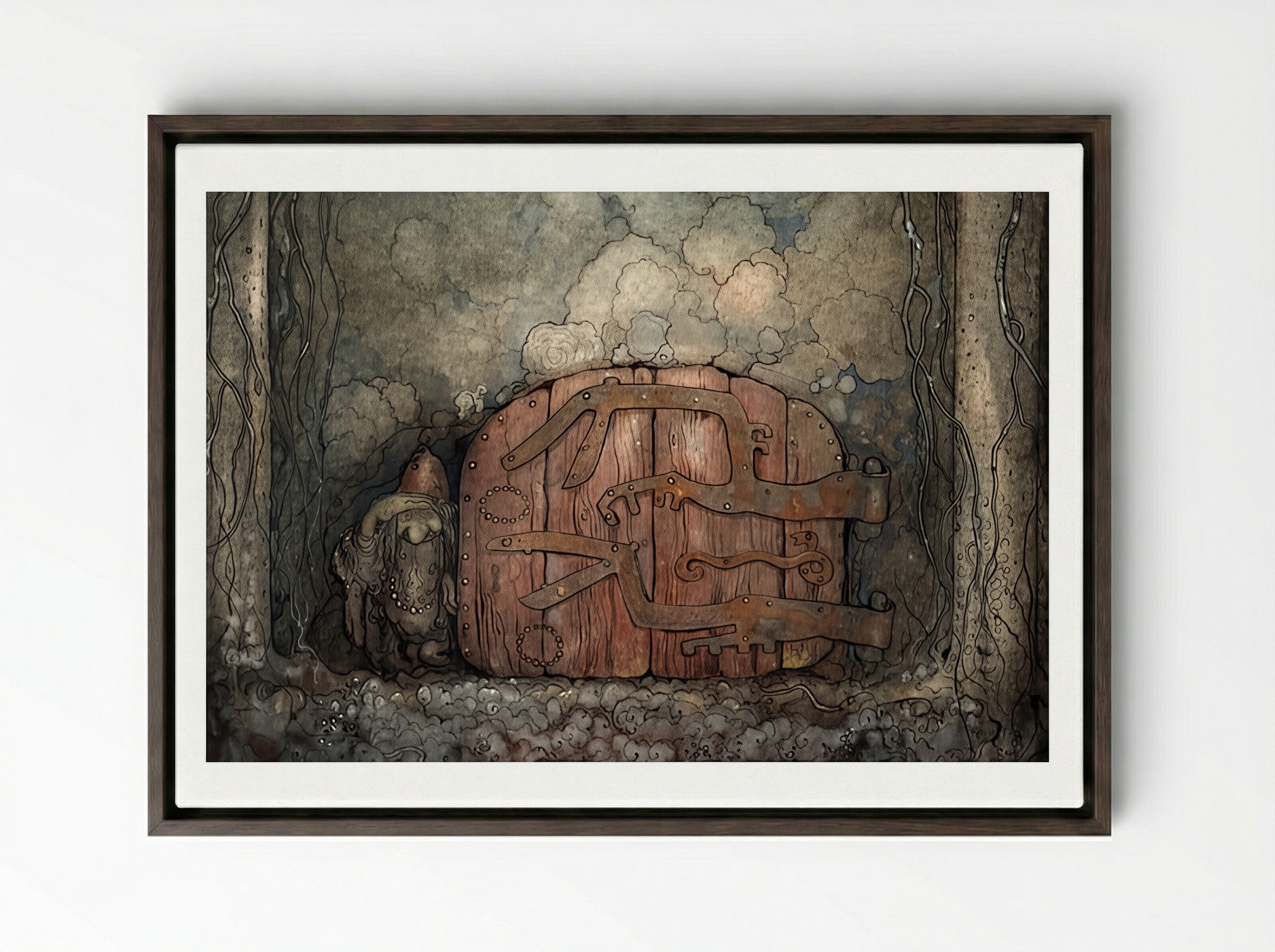 The Mountain Gate - John Bauer - Framed Canvas Dark Wood