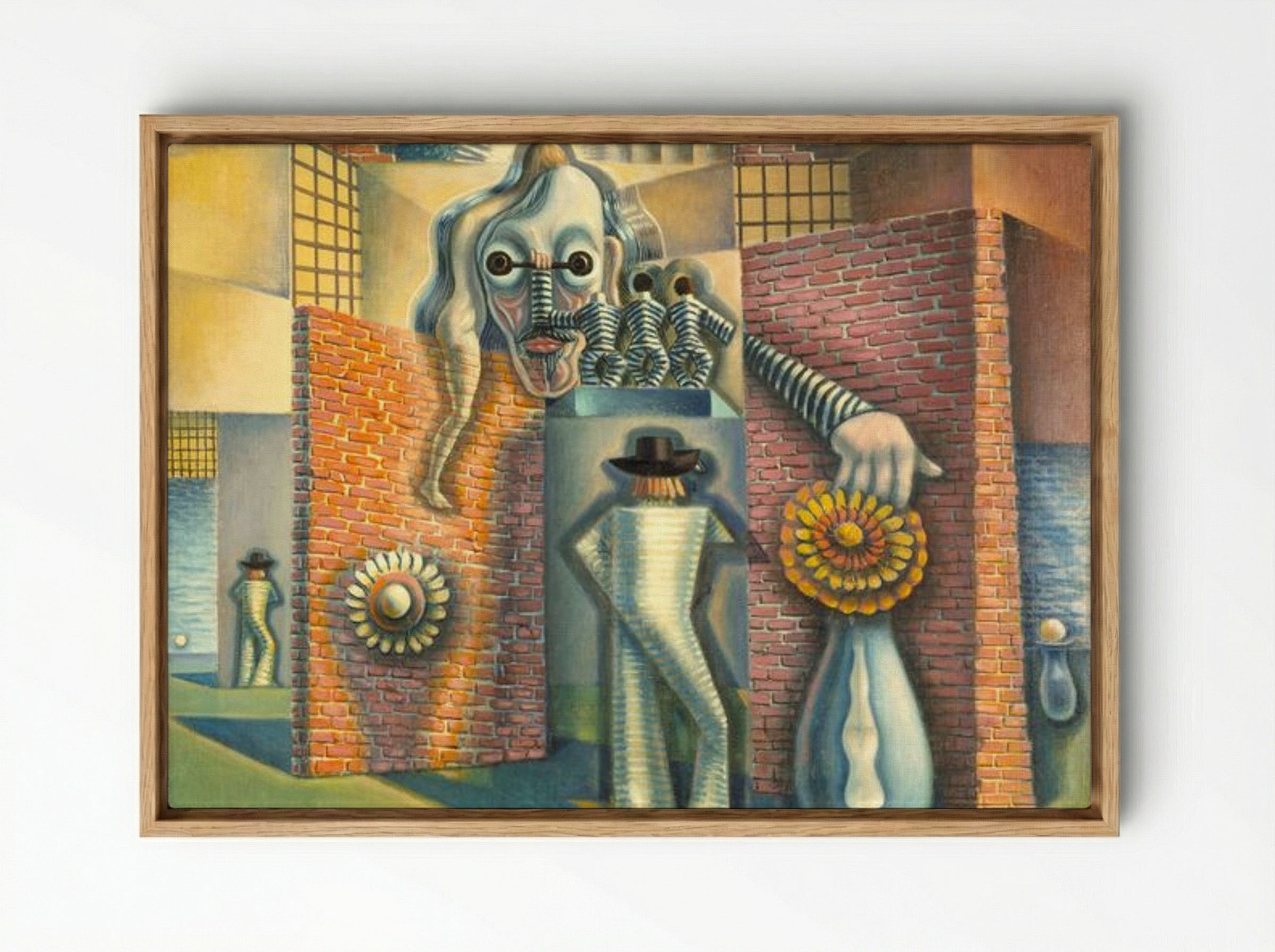 Untitled (Surrealist Composition with Figures) - Benjamin F. Berlin - Framed Canvas Wood