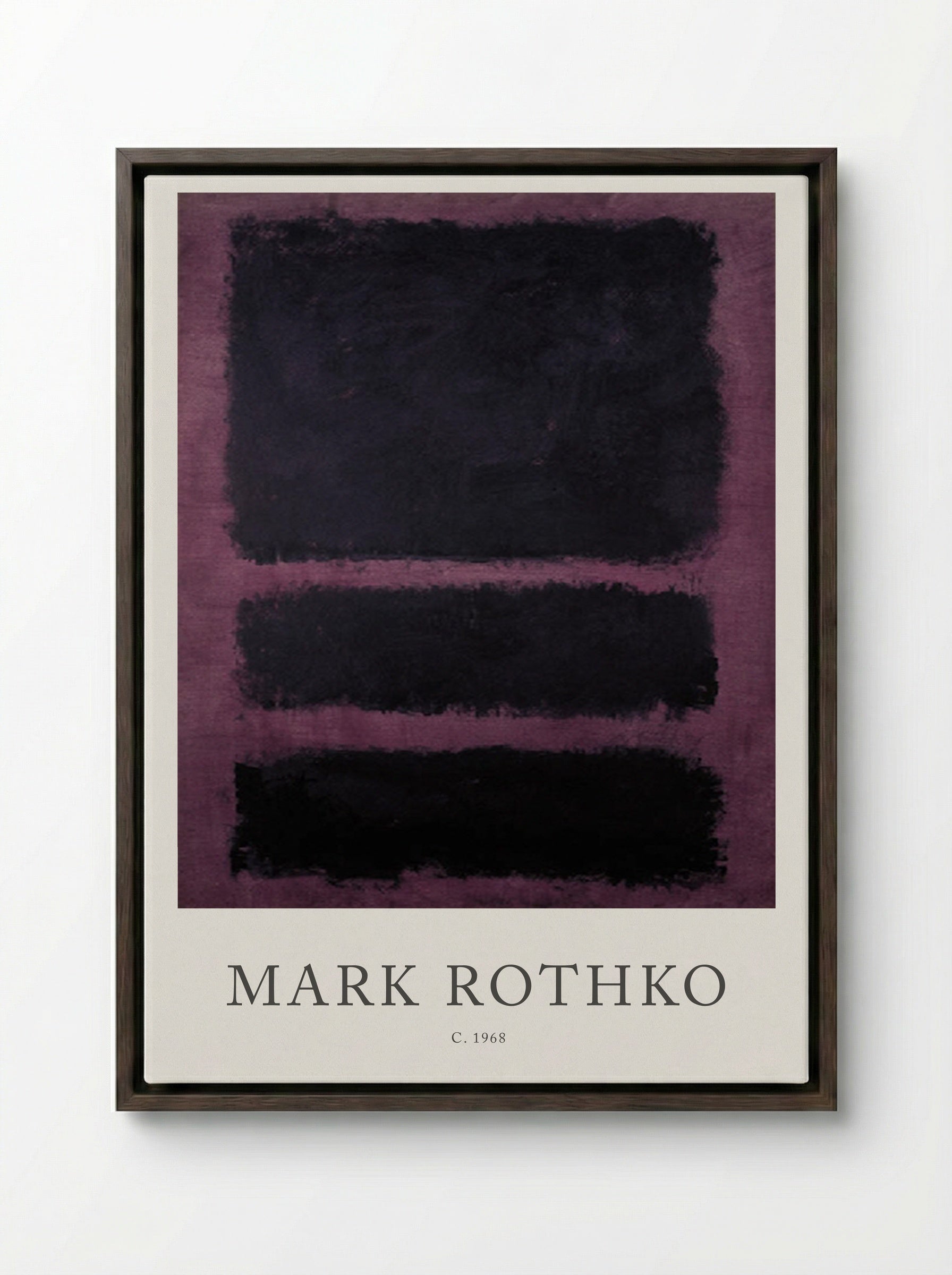 Untitled (Three Black Rectangles on Purple) - Mark Rothko - Framed Canvas Dark Wood